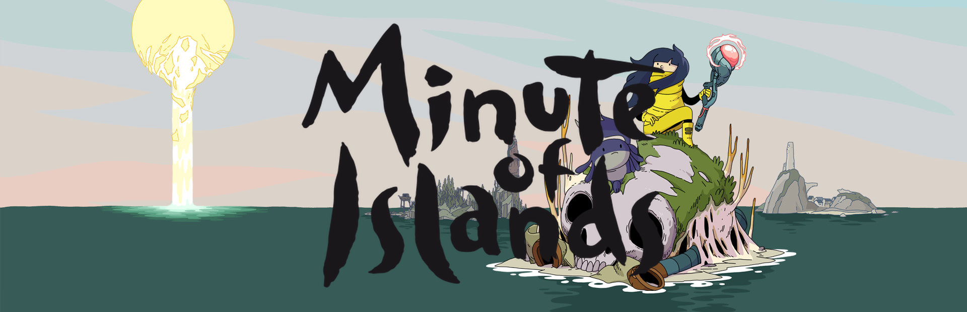 Official Steam library artwork places the Minute of Islands title over Moa on a creature amid the sea.
