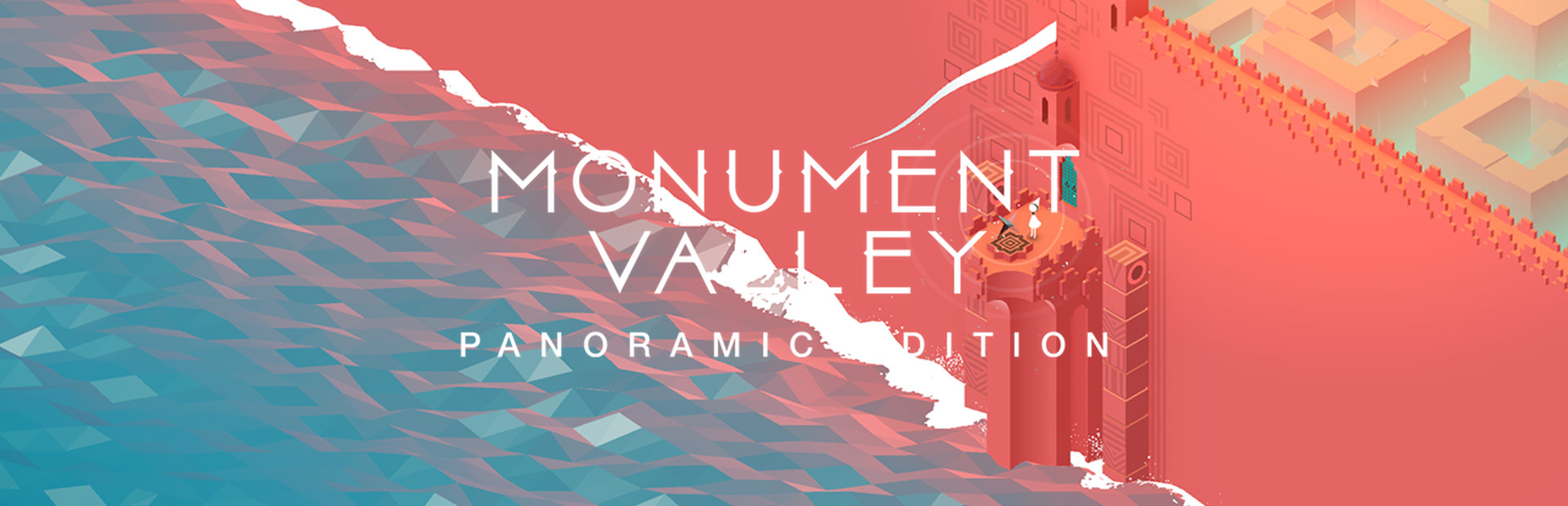 Official Steam library artwork shows the Monument Valley Panoramic Edition title over a pastel architectural scene.
