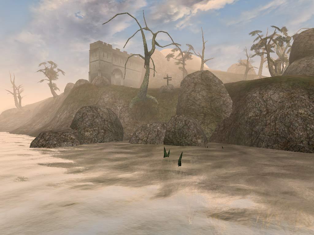 A barren road crosses Vvardenfell beneath a cloudy sky.