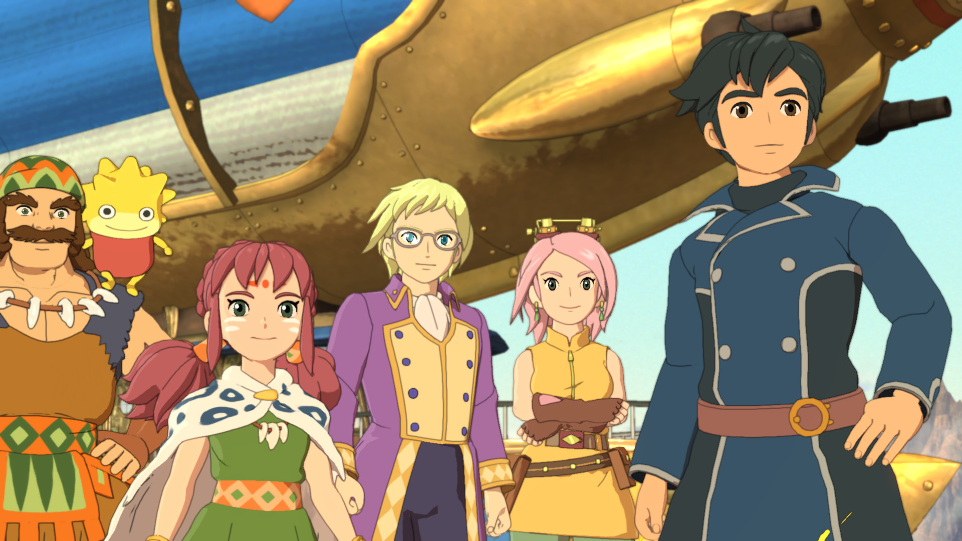 Evan and his companions gather beside an airship.