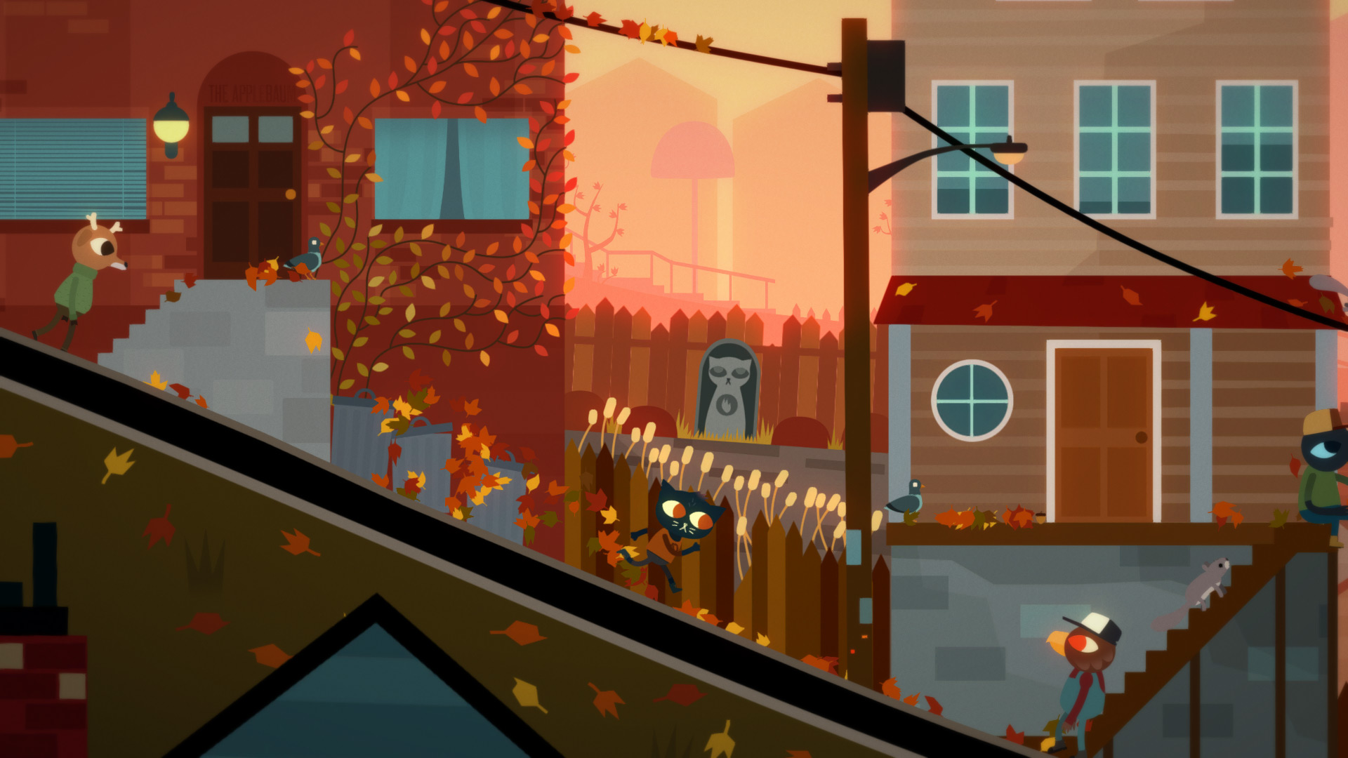 Mae walks through the autumn streets of Possum Springs.
