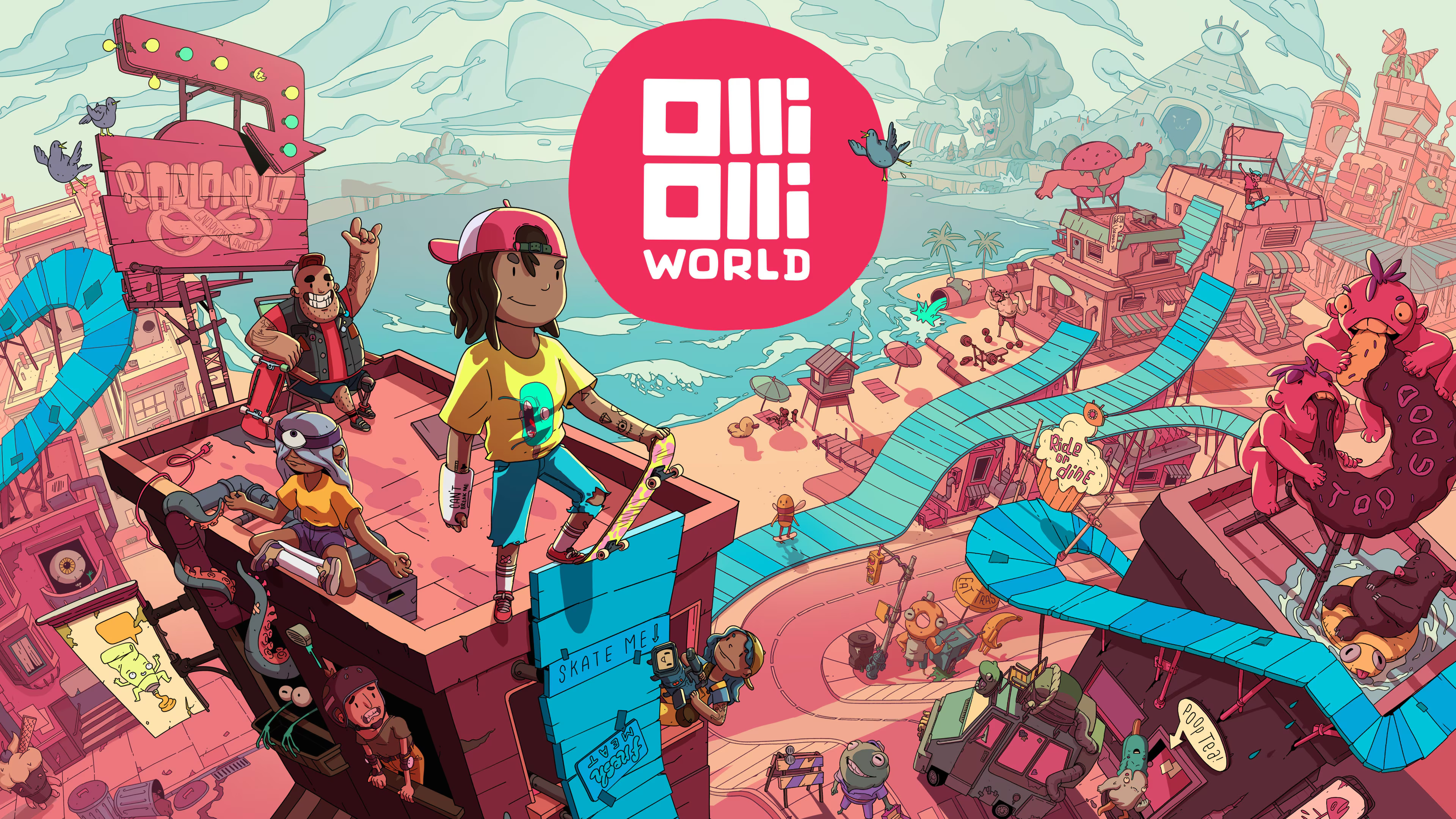 A skater in colorful Radlandia, from official OlliOlli World artwork.