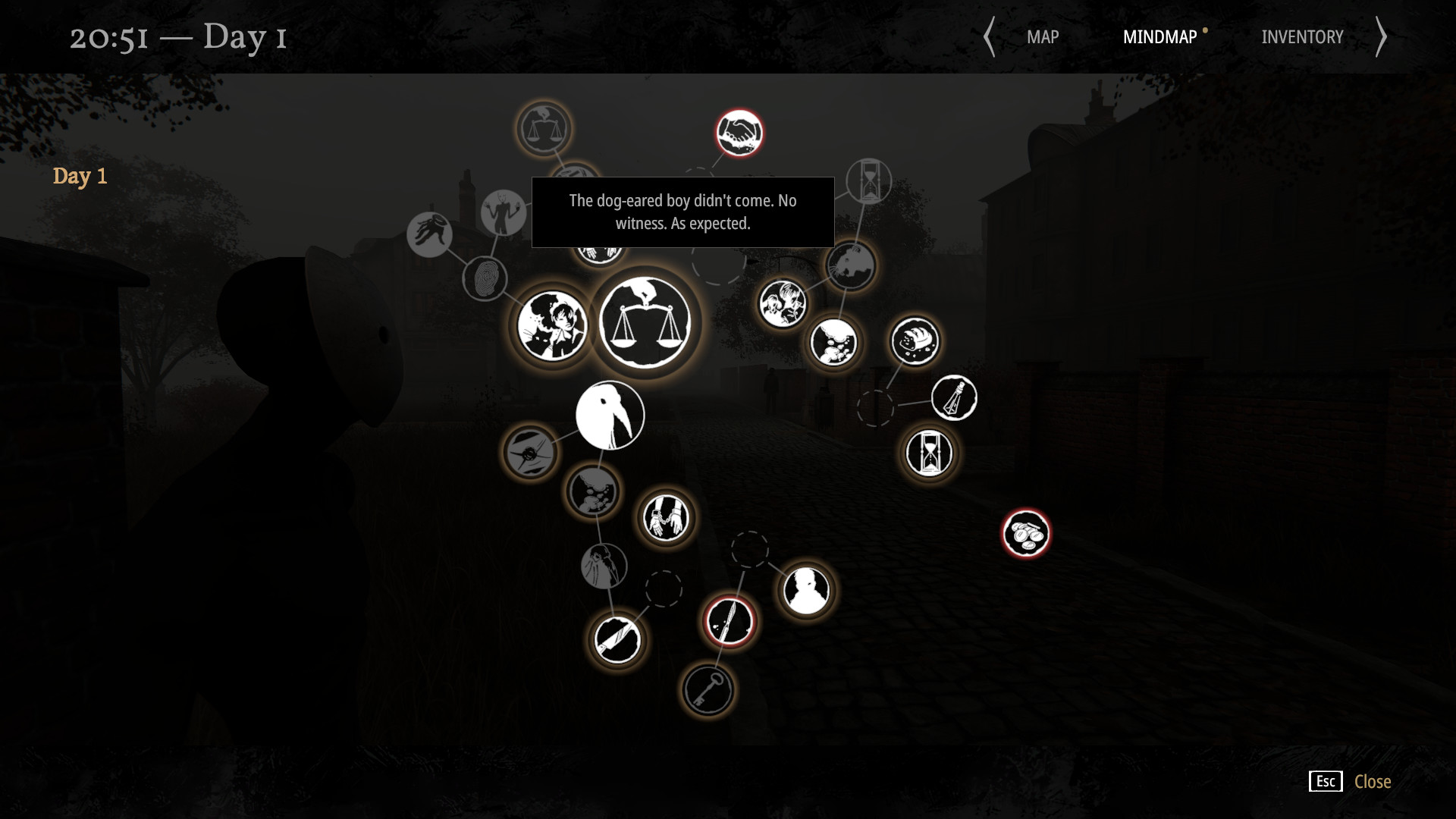 The Thoughts screen connects the doctor’s clues and unanswered questions.