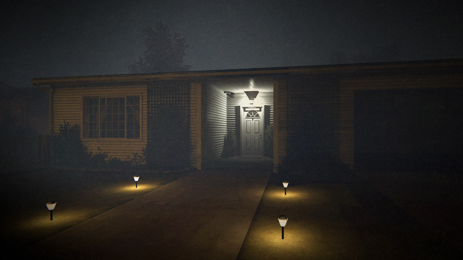 A dimly lit house awaits investigation at night.