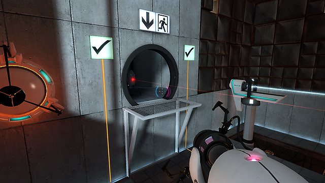 A test chamber combines a portal doorway and an energy beam.