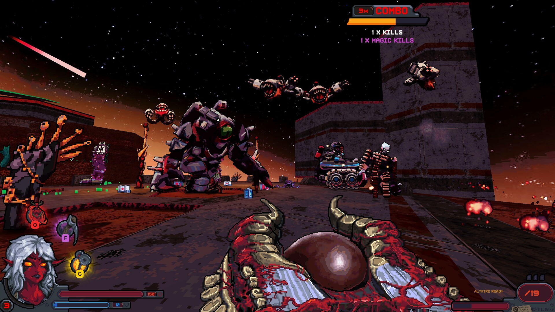 The player fights a group in a large industrial room.