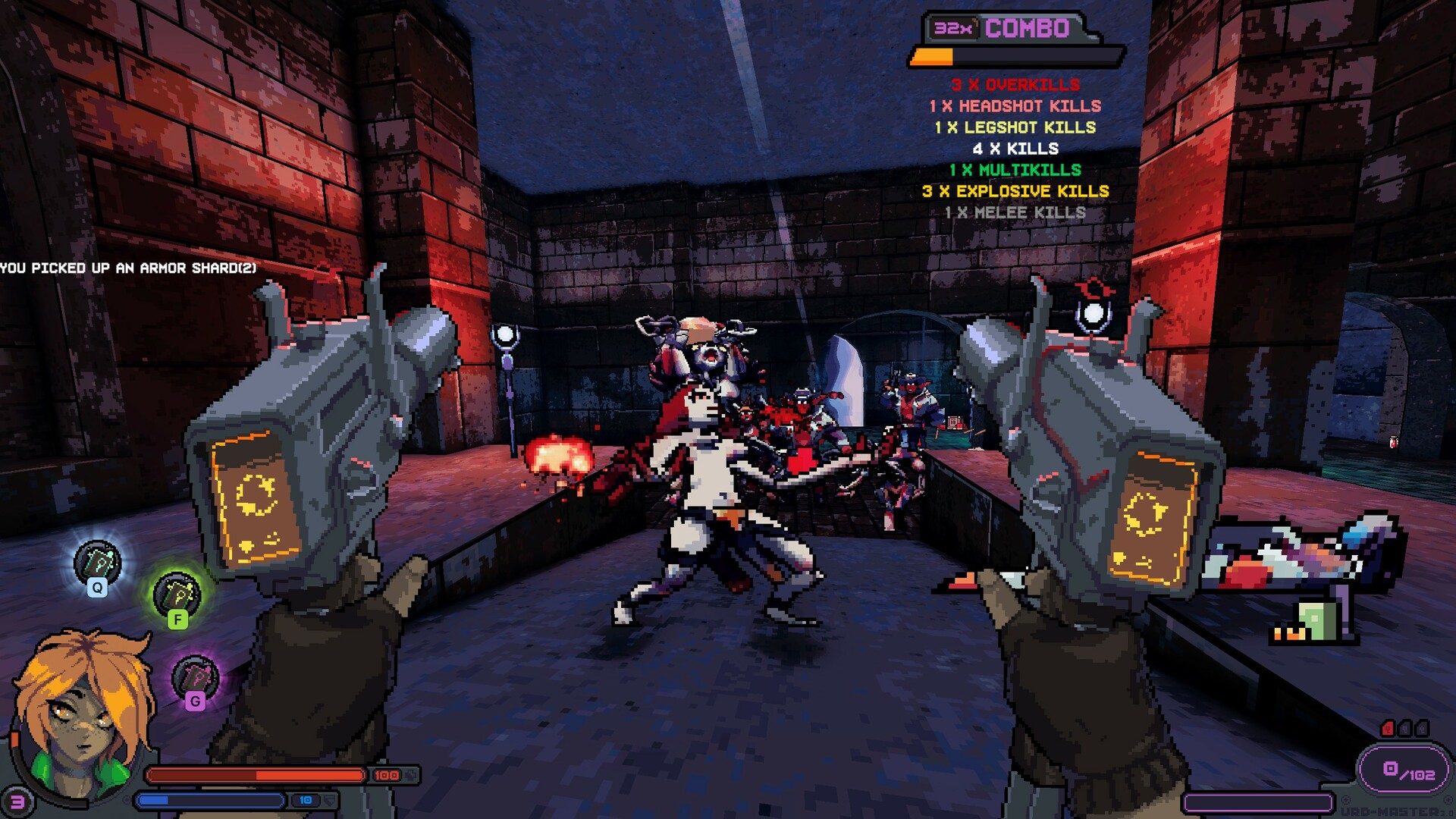 The player aims two pistols at enemies on a night-time street.