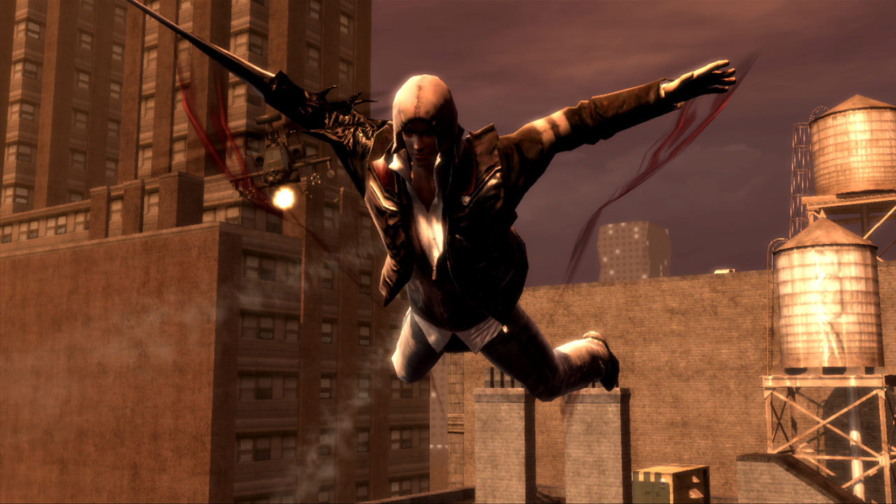 Alex Mercer leaps between New York rooftops.