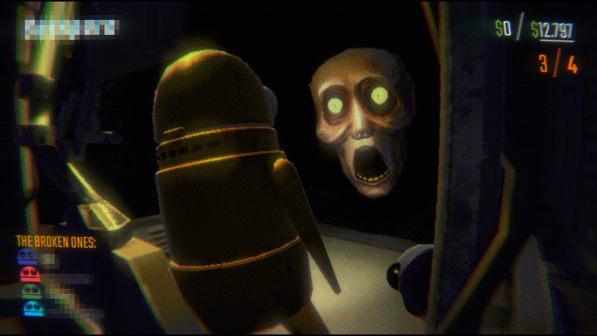 A frightened face appears beside a cart in the game interface.