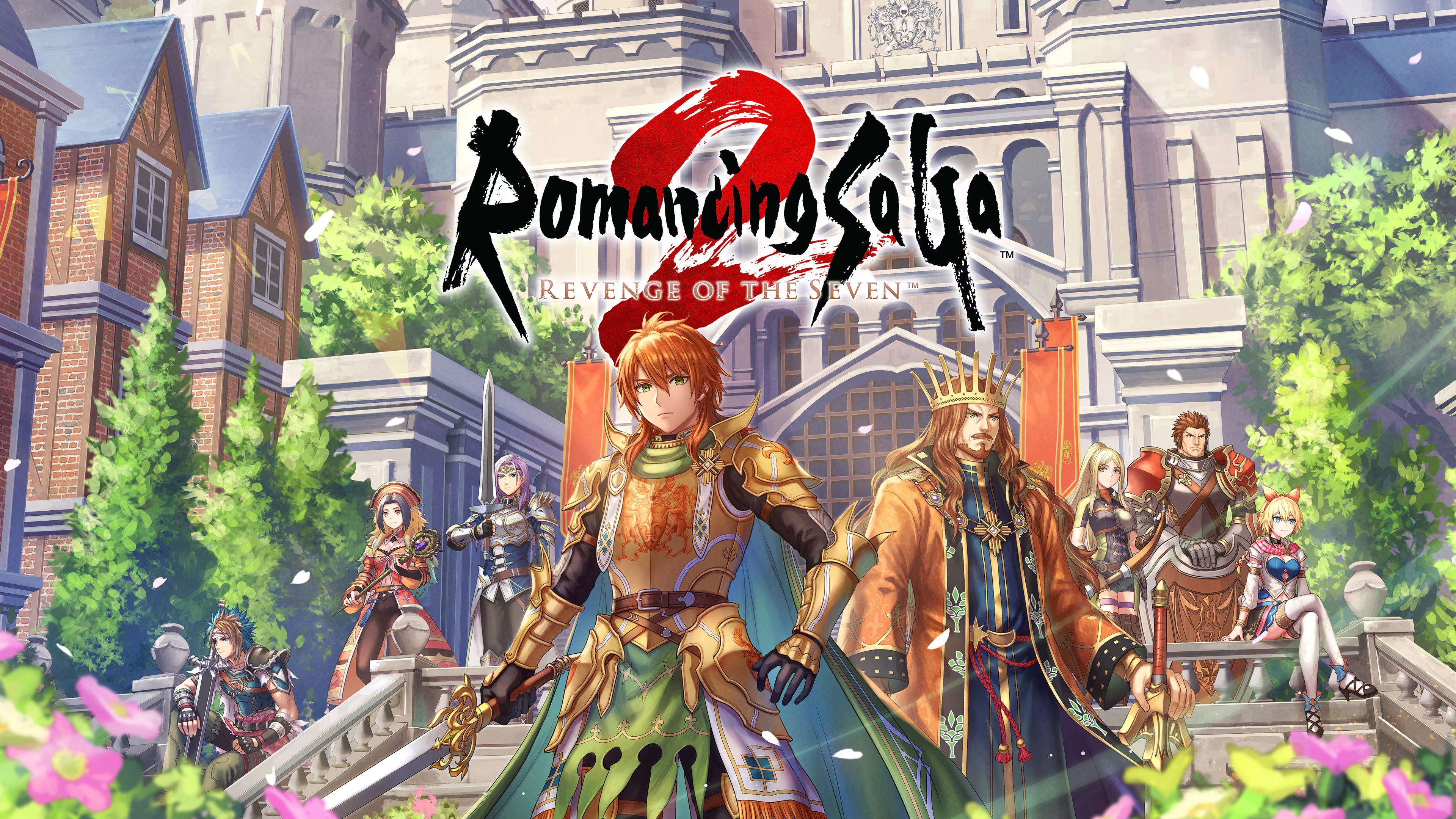 The Romancing SaGa 2 cast stands before Avalon in official key art.