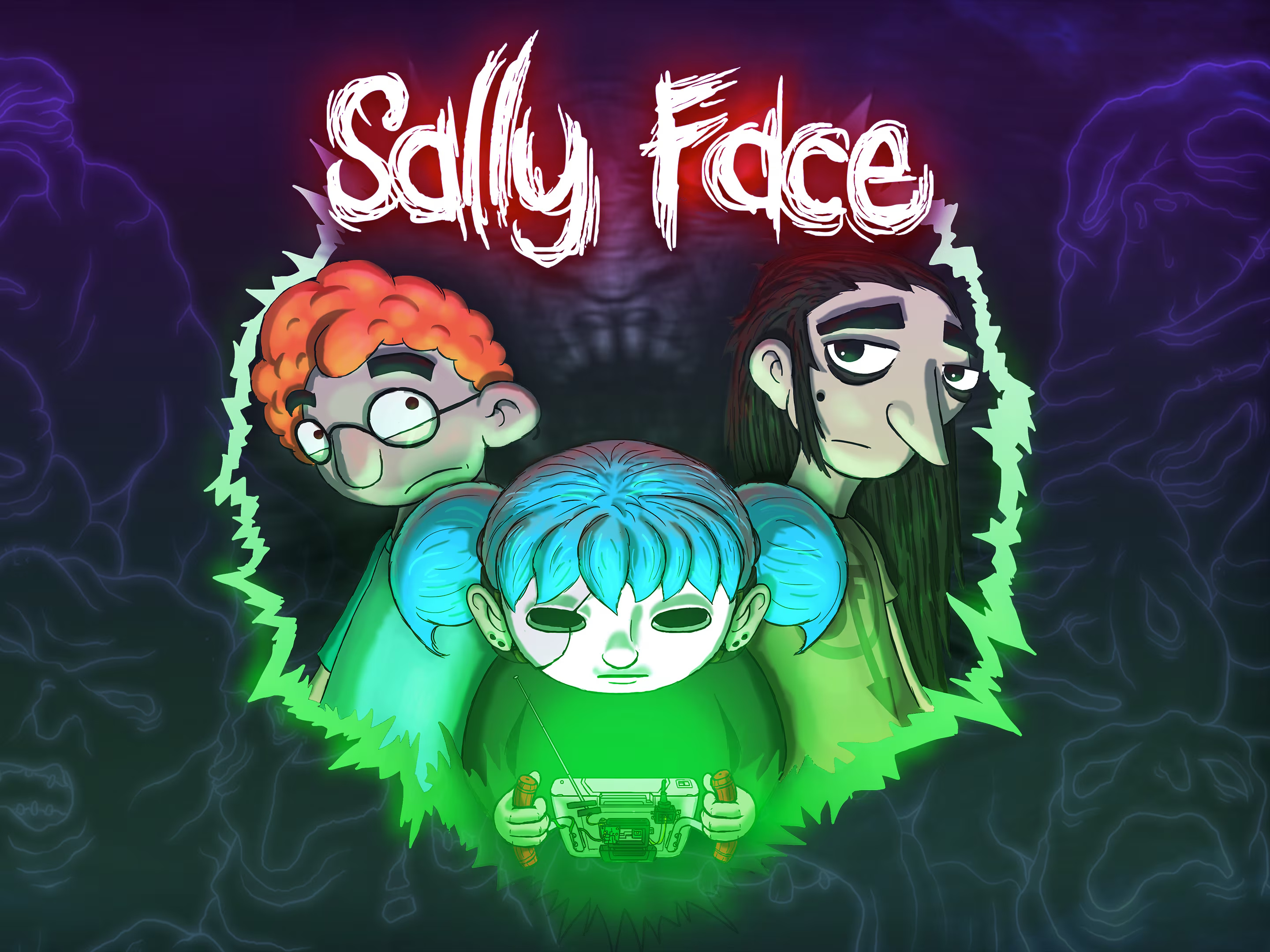 Official PlayStation artwork shows Sal with his Gear Boy beneath the Sally Face title, flanked by two companions.