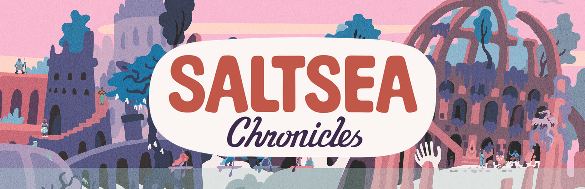 Official Steam library artwork places the Saltsea Chronicles title over a colourful illustrated settlement.