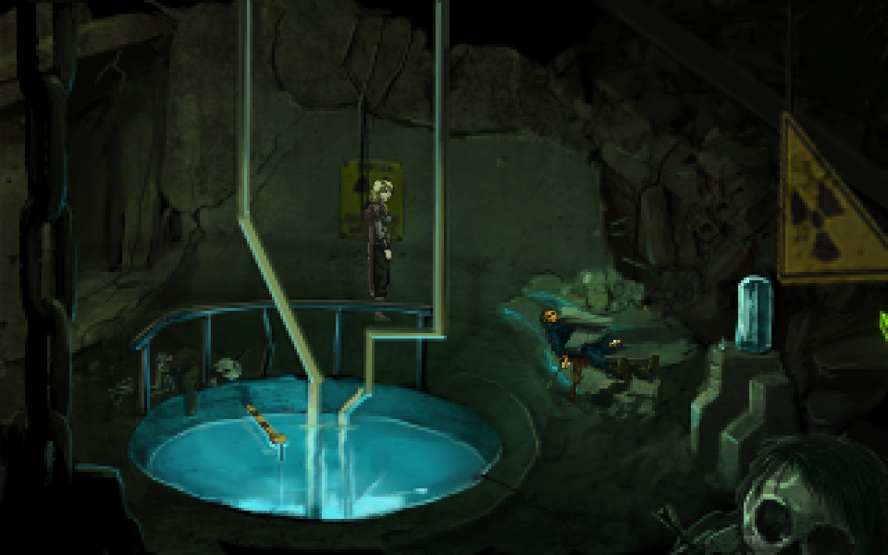 Amy stands beside machinery in a sealed chamber.