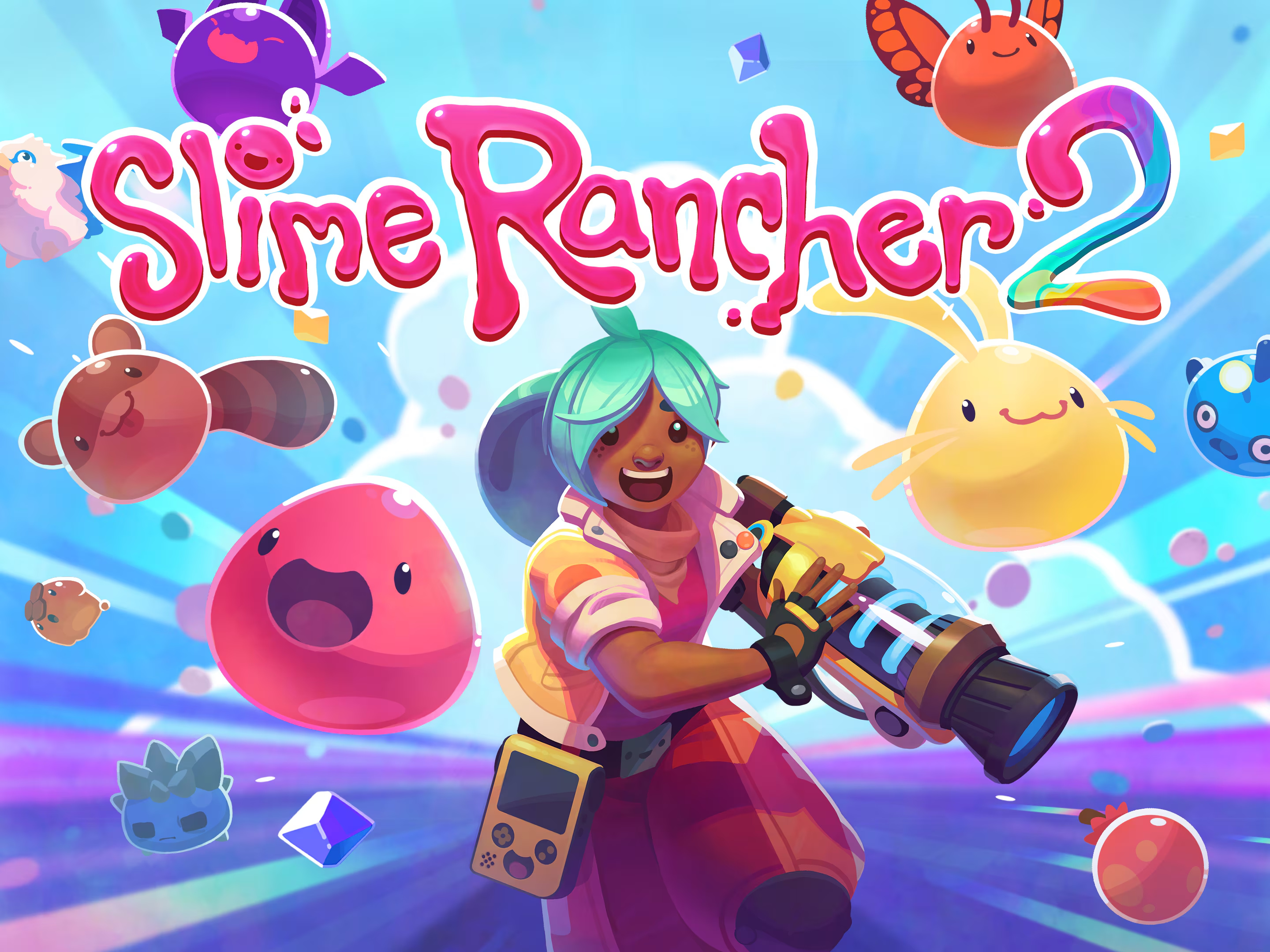 Beatrix with slimes in official Slime Rancher 2 artwork.