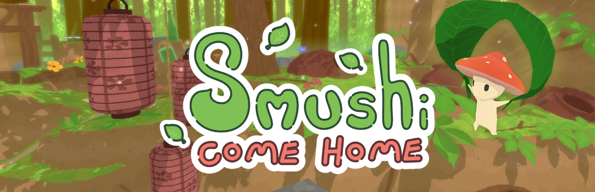 Official Steam library artwork places the Smushi Come Home title over a forest with the mushroom character Smushi.