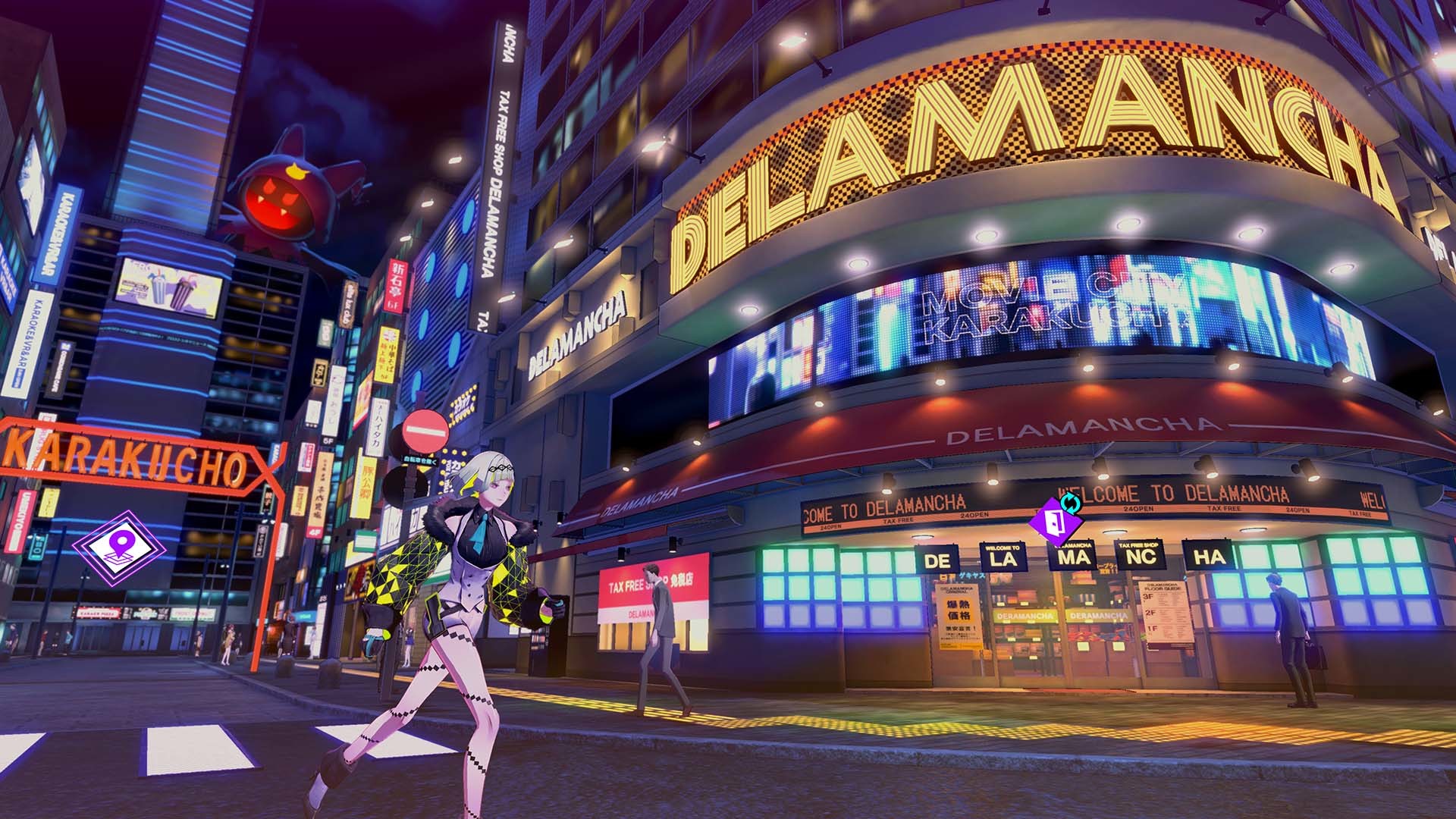 Ringo crosses a neon-lit city street.