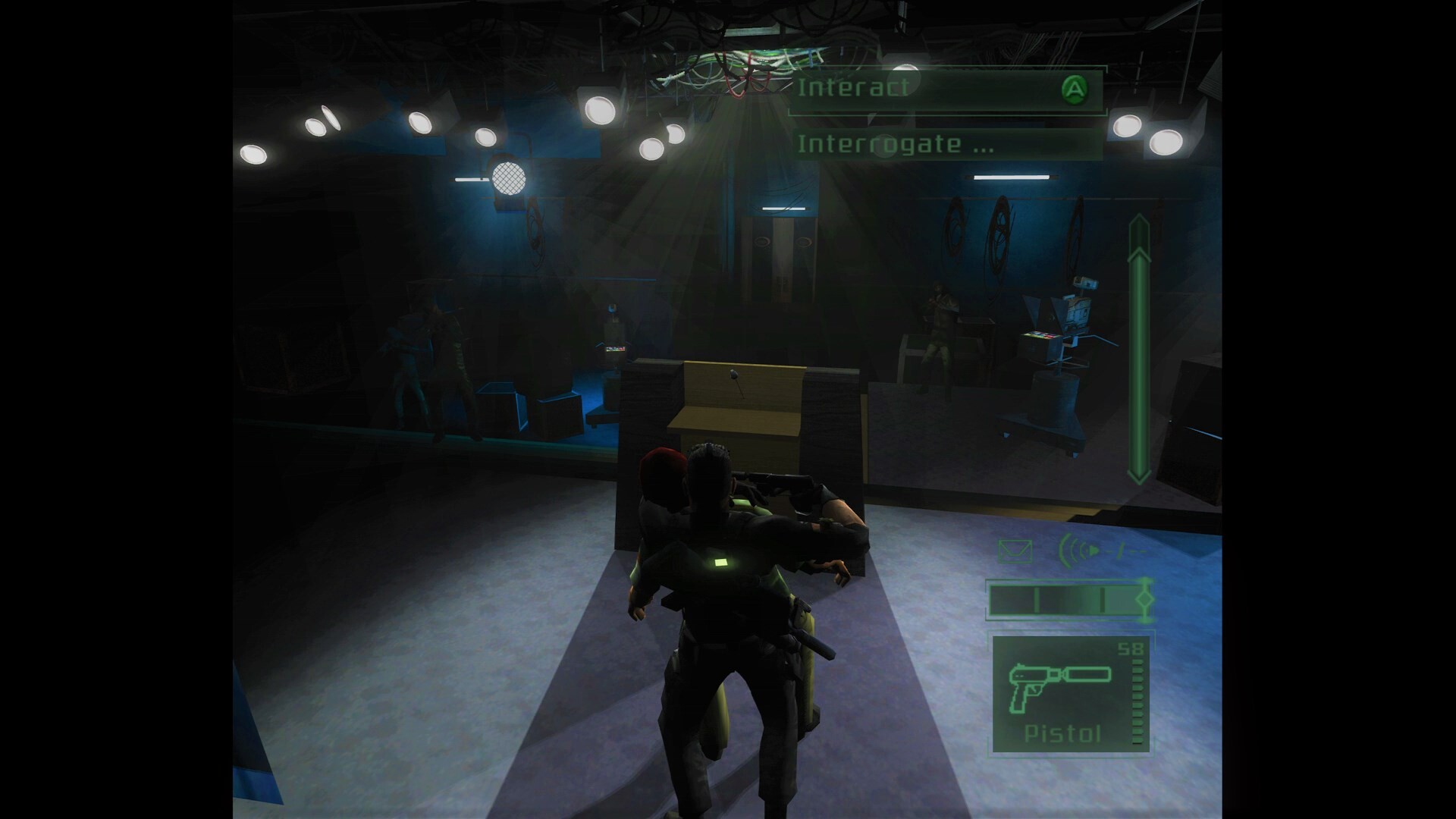 Sam Fisher approaches a lit interior while remaining concealed.