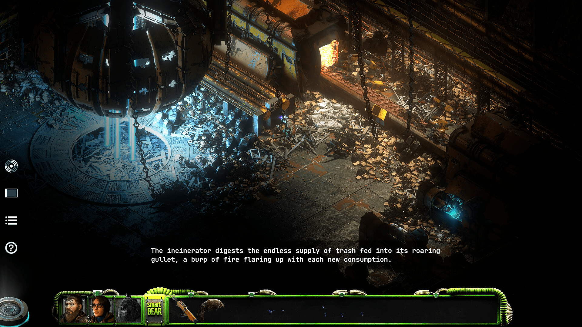 An isometric view shows machinery and crew inside an underwater structure.
