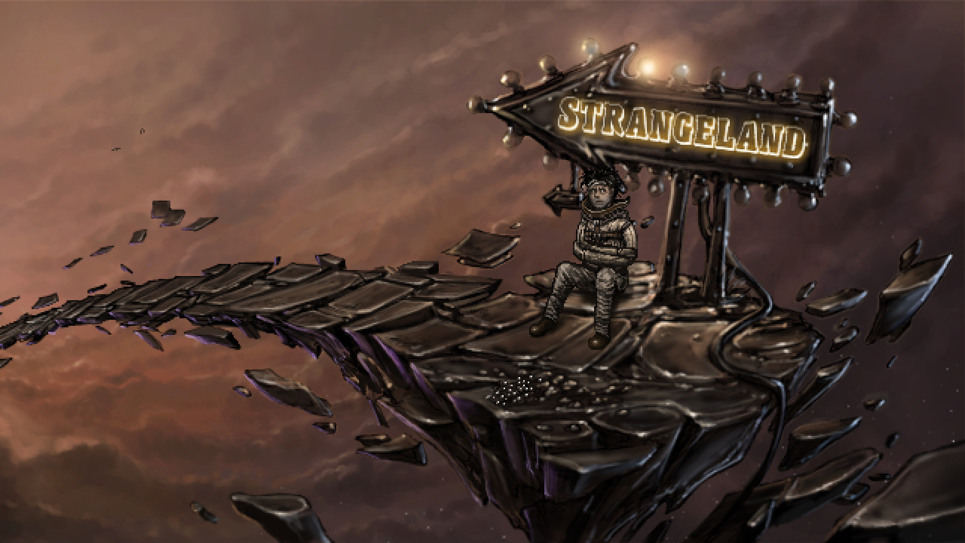 A flickering sign marks one of the strange fairground spaces.