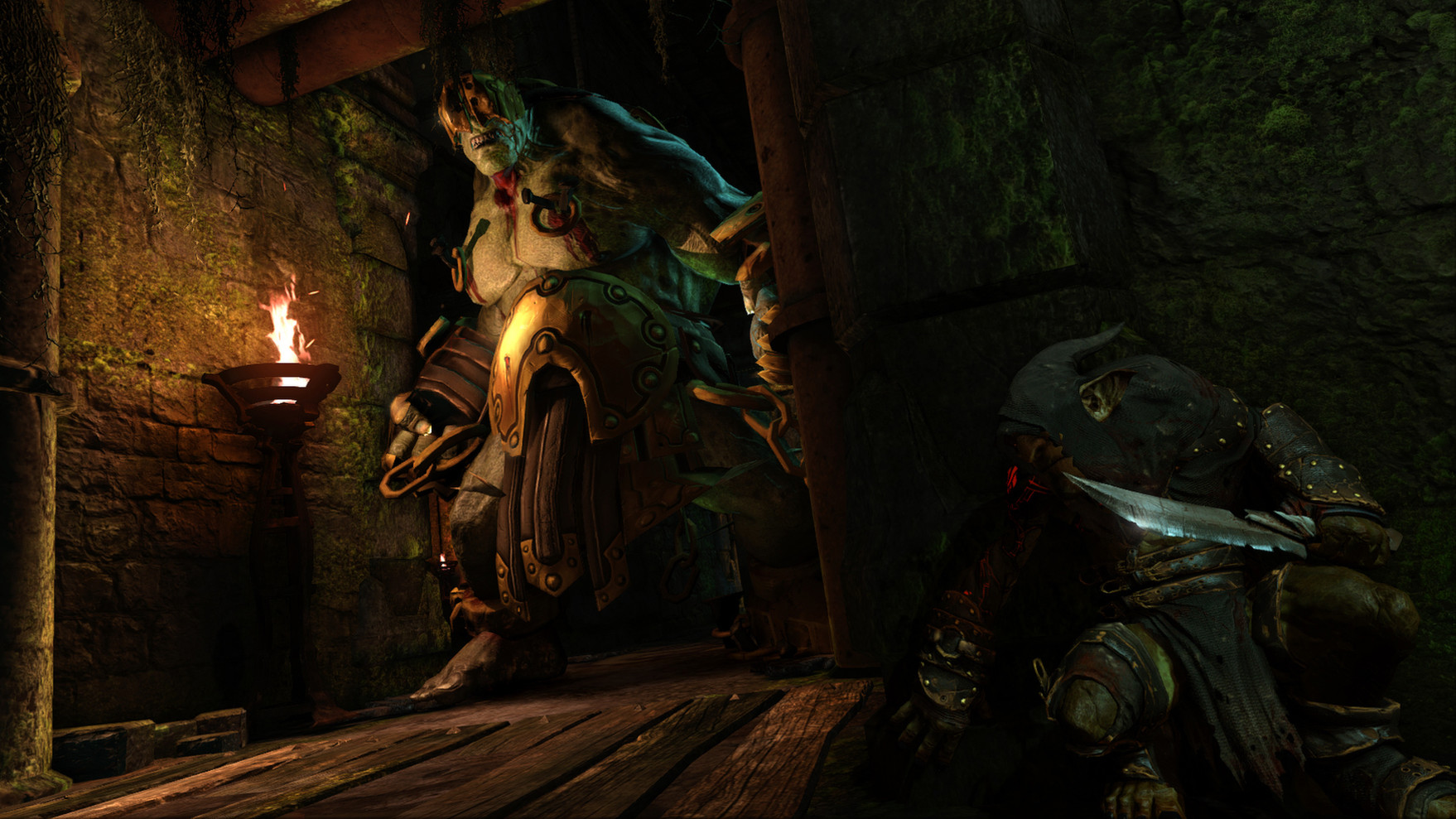 Styx watches a guarded creature from the shadows.