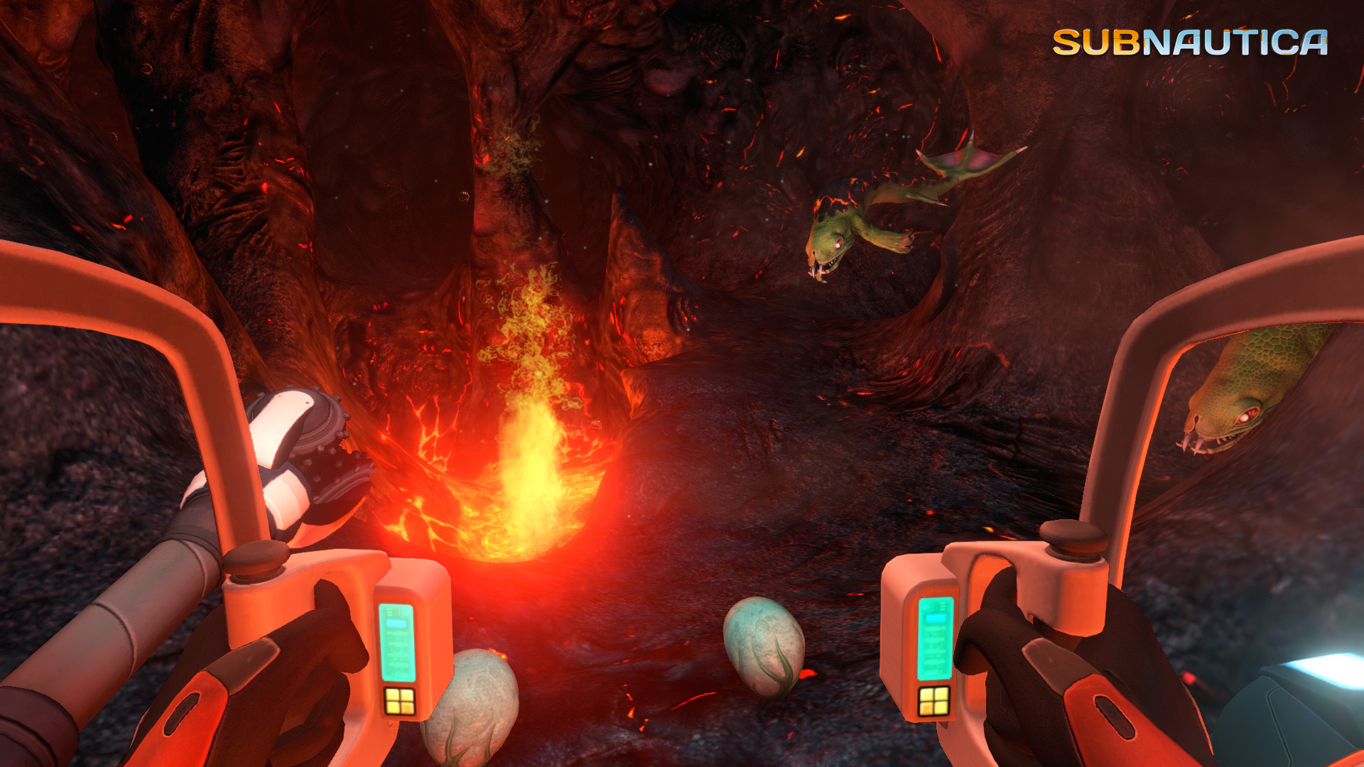The Prawn Suit moves through a volcanic underwater cavern.