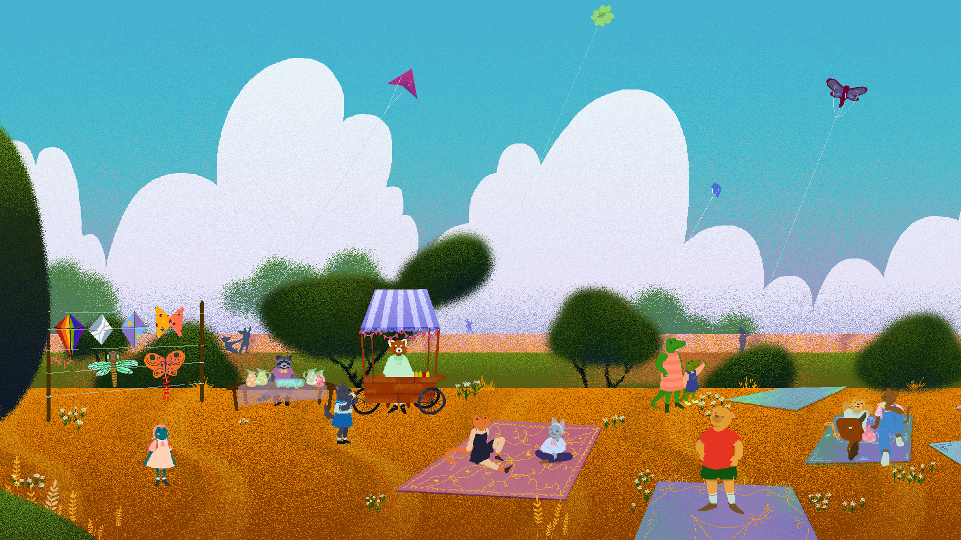 Teacup visits a lively outdoor fair with kites, stalls and animal neighbours.