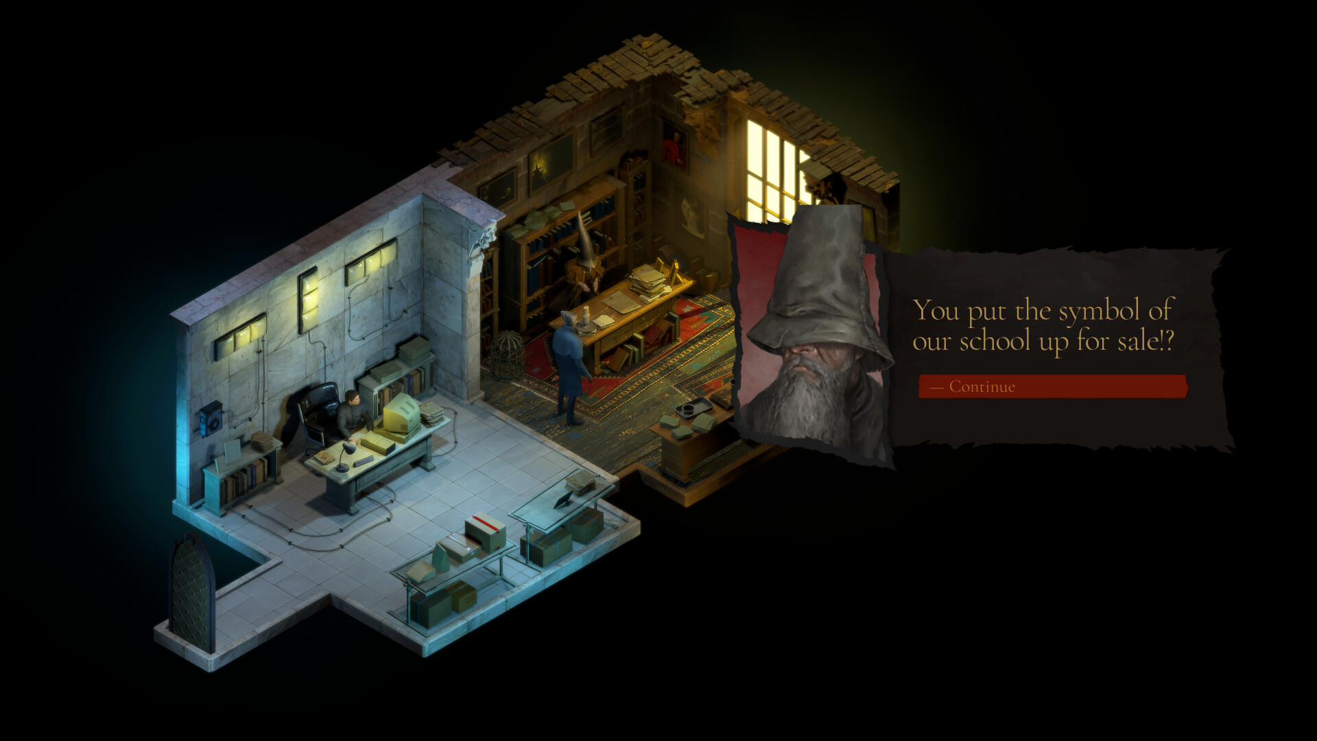 Etienne searches a room inside one of the books.