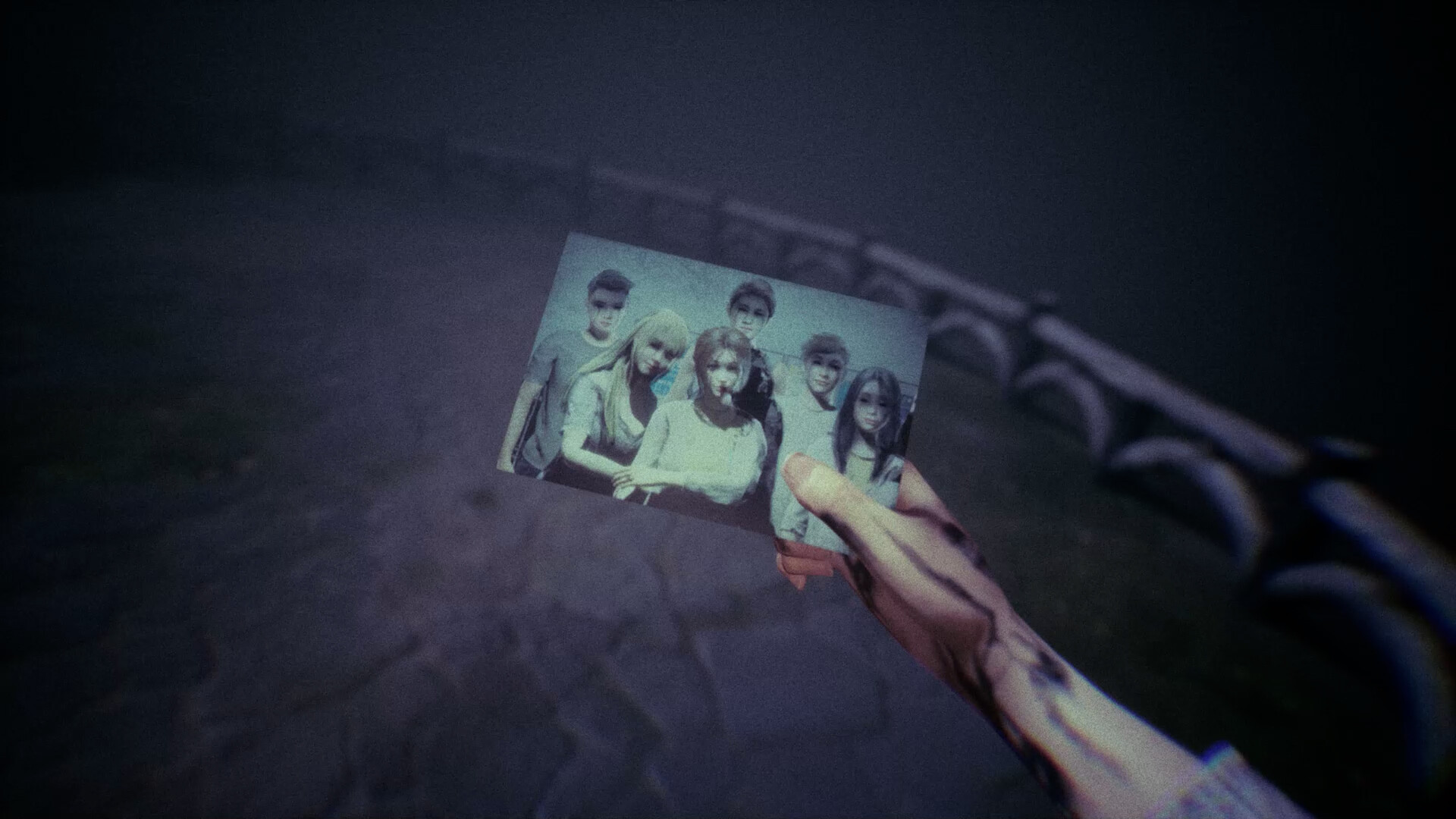 A student holds a group photograph of the six friends.