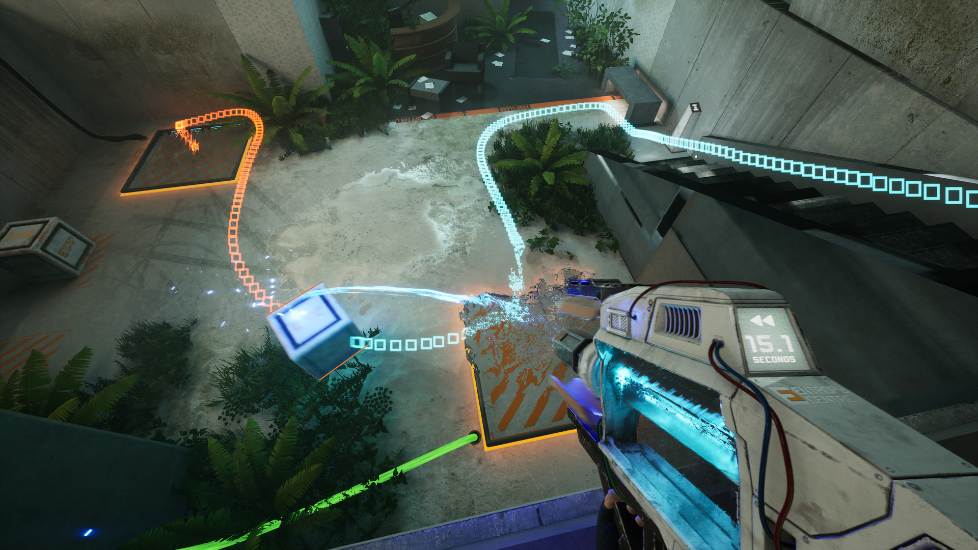ASTRA traces an object’s rewind path across a puzzle chamber.