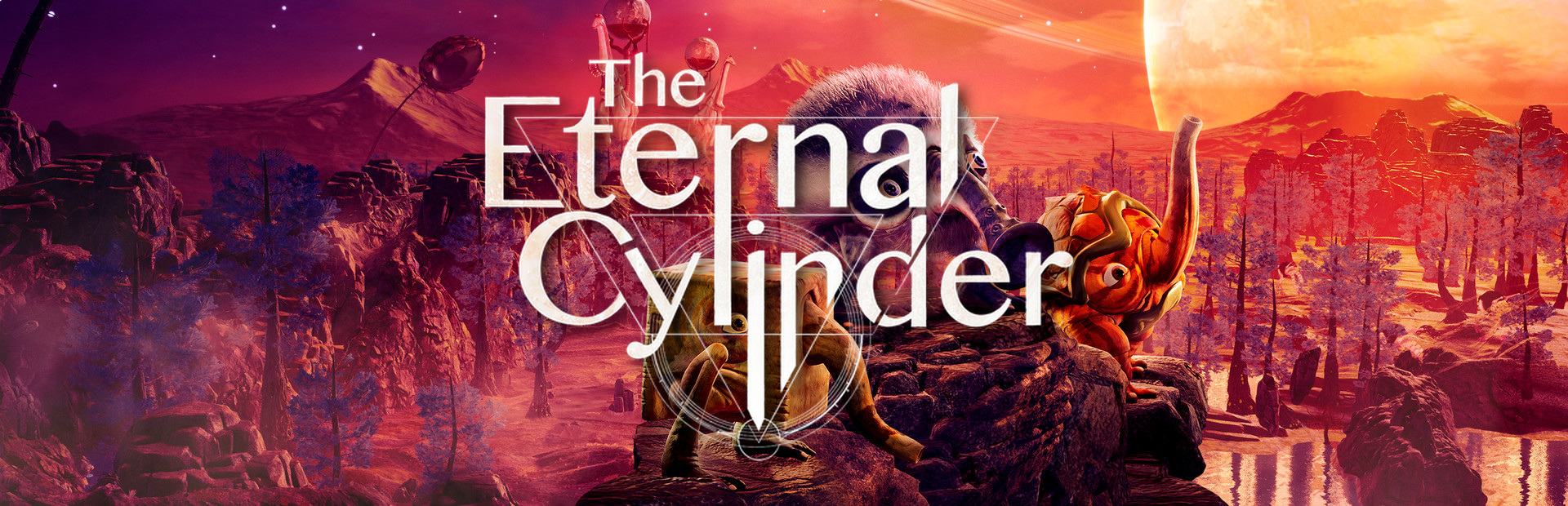 Official Steam library artwork places The Eternal Cylinder title over Trebhum in an orange alien landscape.