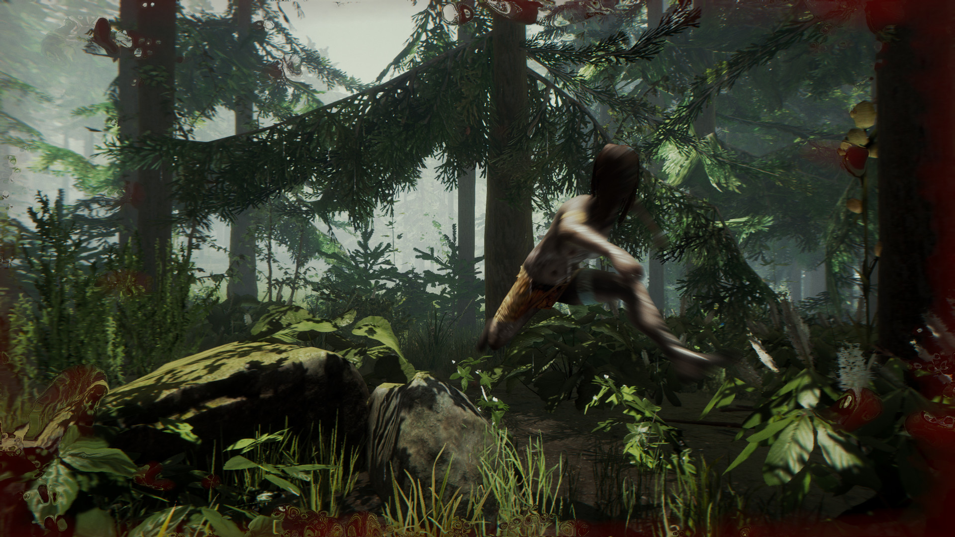 A hostile figure moves through the dense forest.