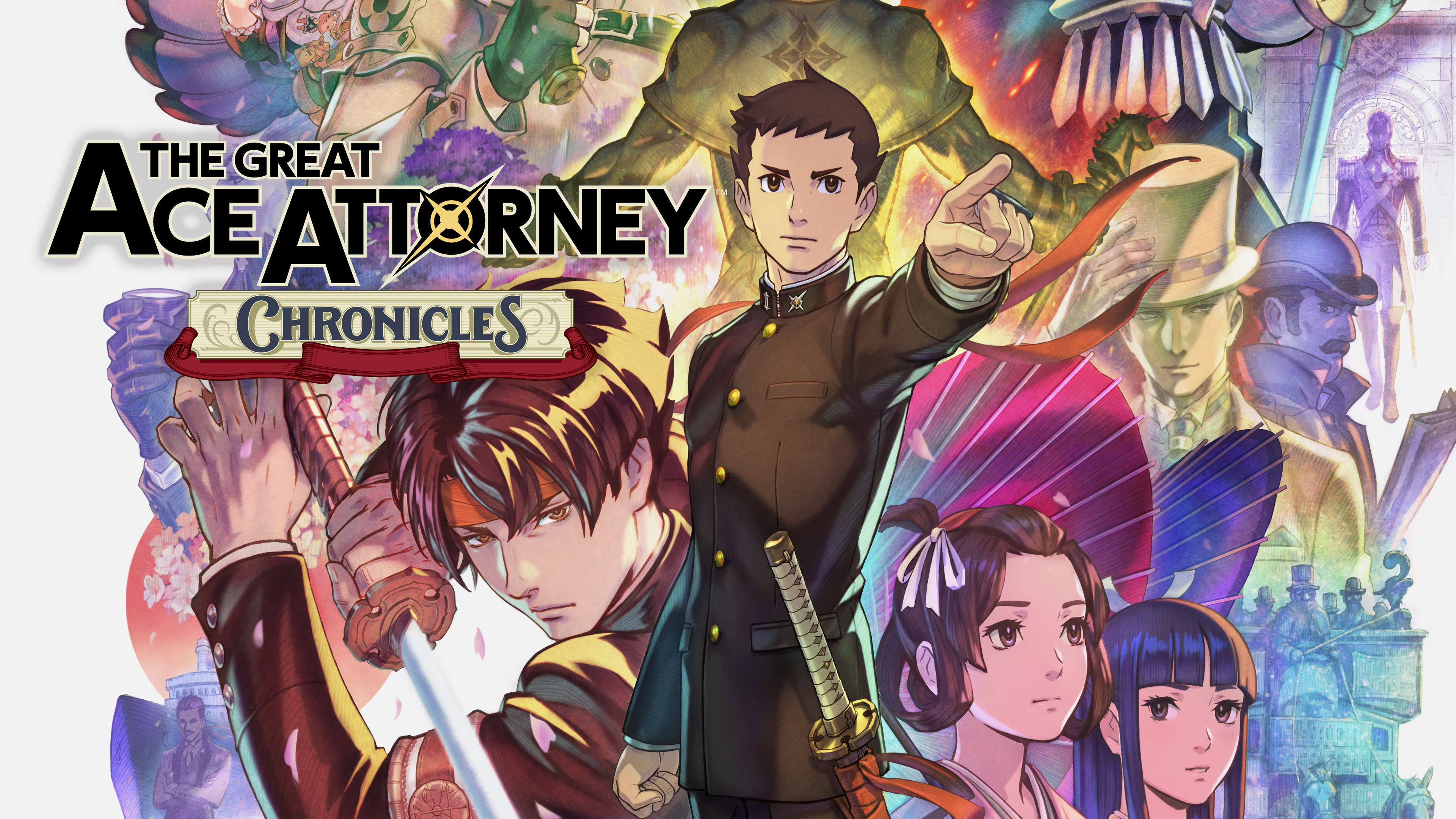 Ryunosuke and the ensemble appear beside the Great Ace Attorney Chronicles logo.