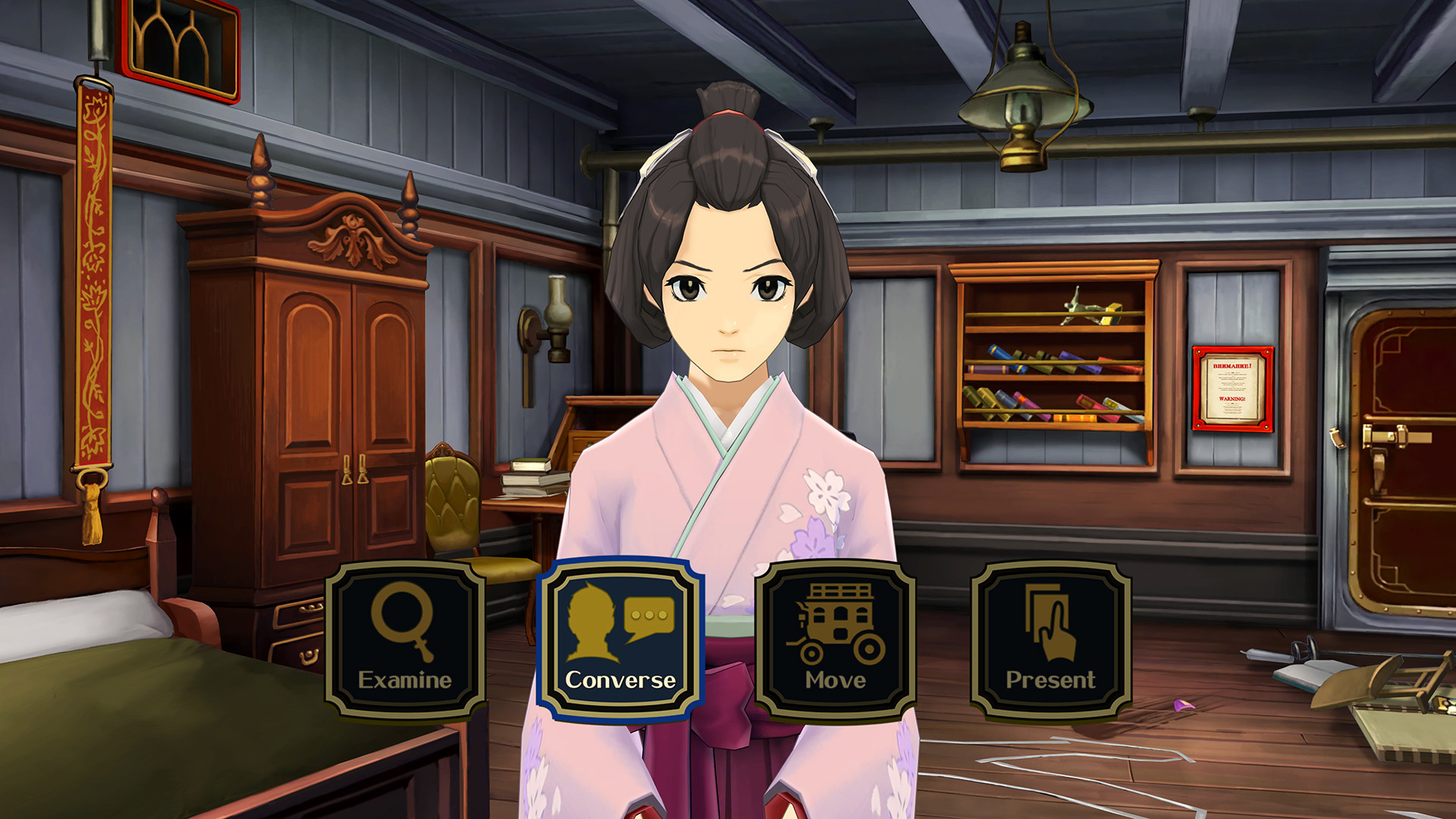 Susato appears in an investigation scene with conversation and evidence controls.