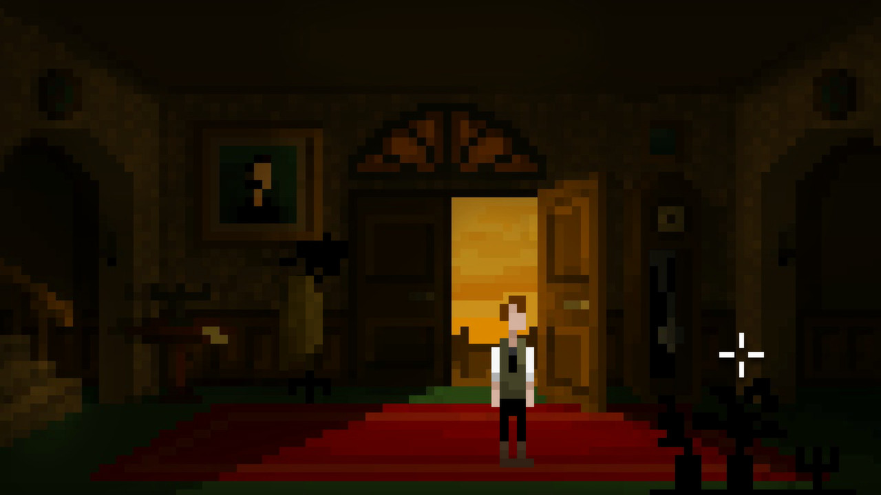 Jeremiah Devitt stands in a dim room facing an open doorway.
