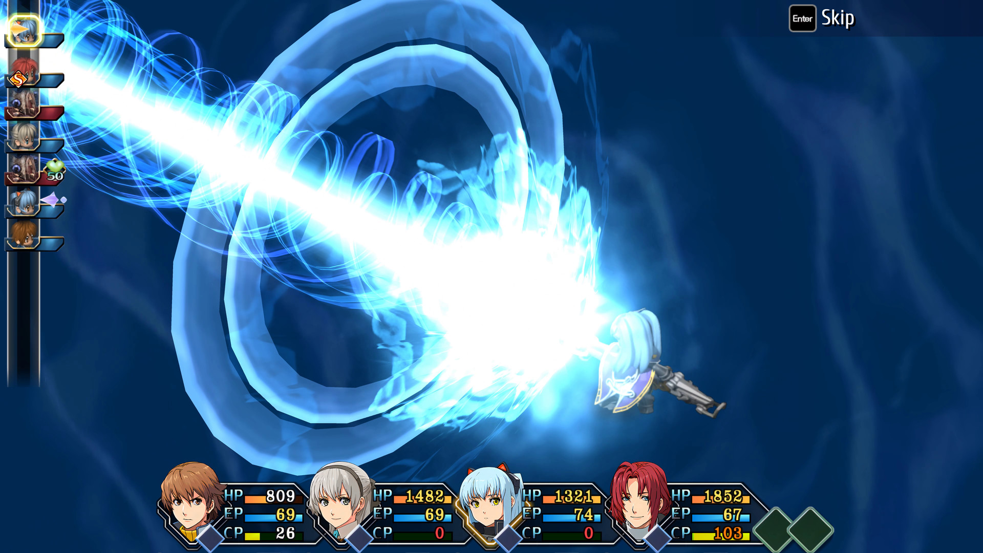 Lloyd and the Special Support Section use a blue combat ability.