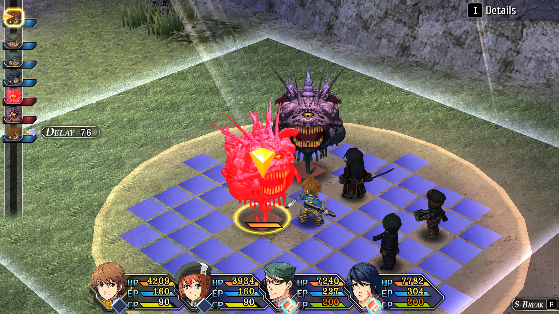 The party battles a monster on a gridded tactical field.