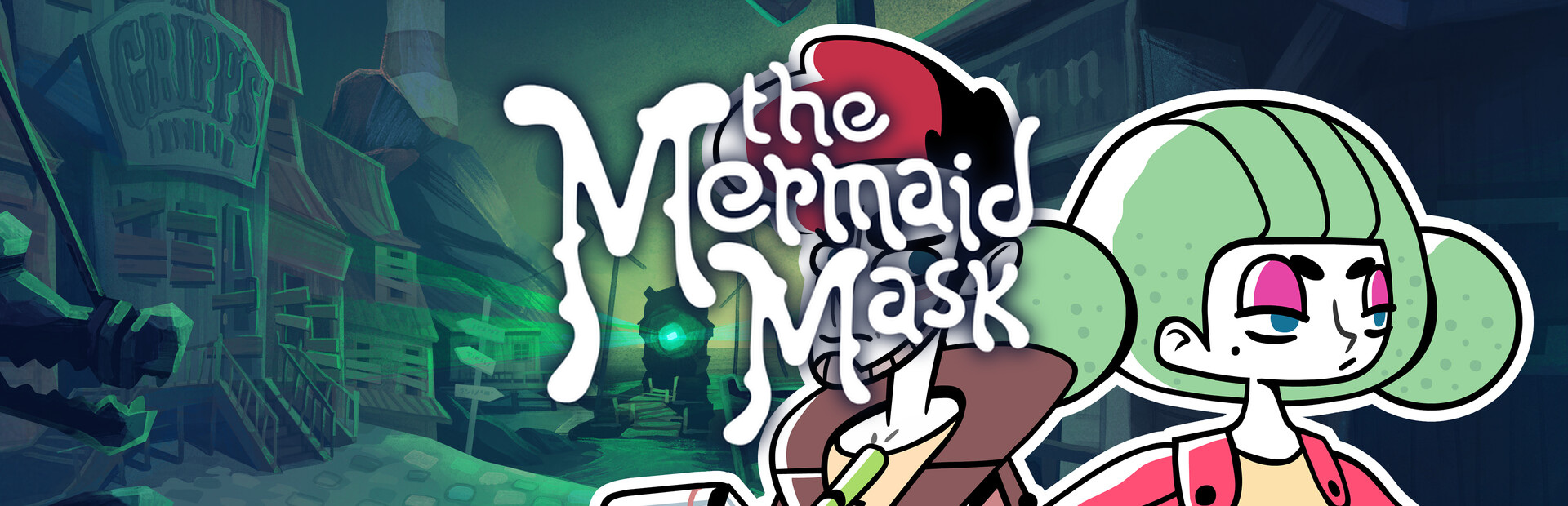Official Steam library artwork places The Mermaid Mask title over a bright illustrated submarine and its characters.