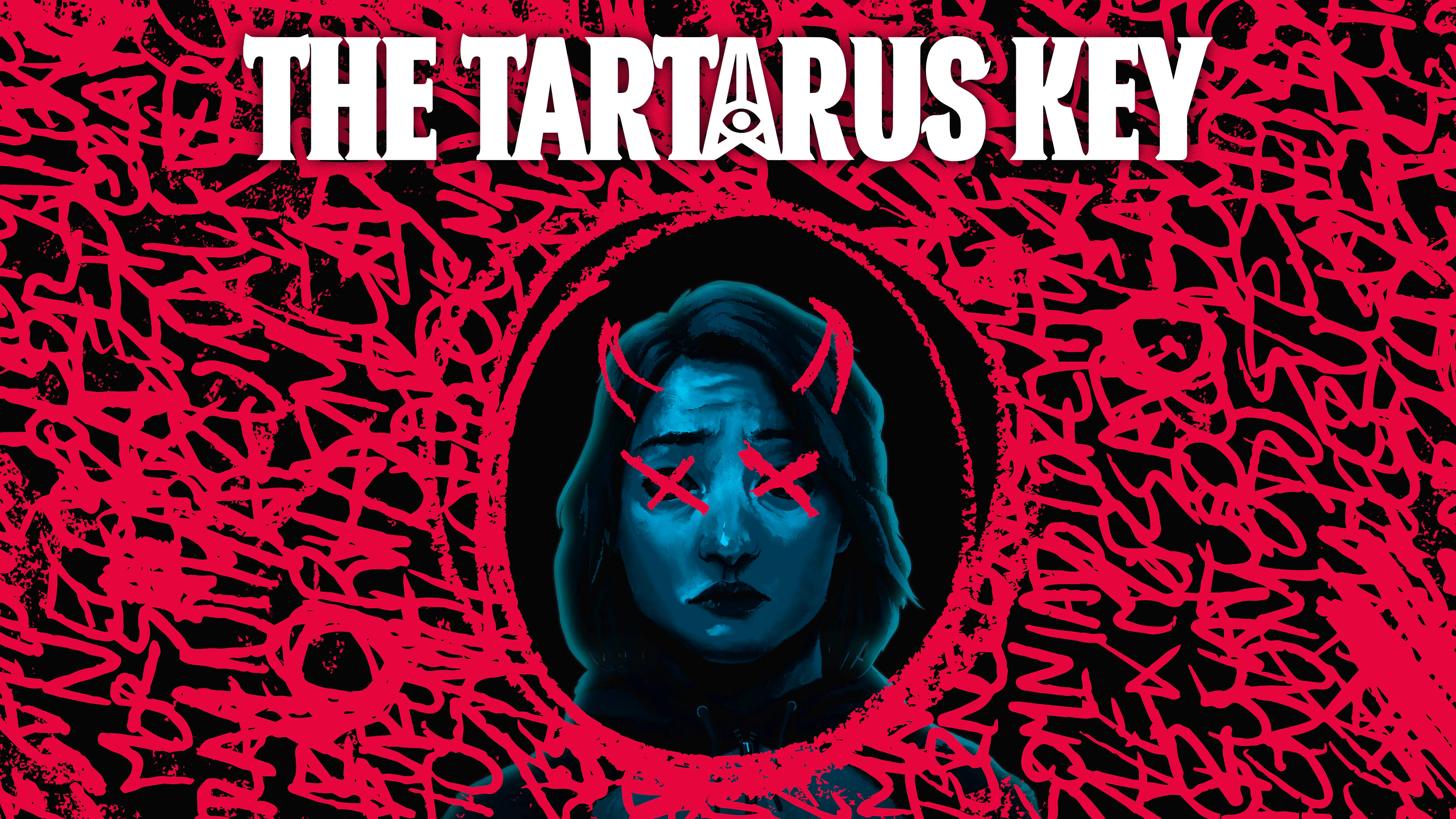 Official PlayStation artwork shows a blue portrait with crossed-out eyes against a red pattern beneath The Tartarus Key title.