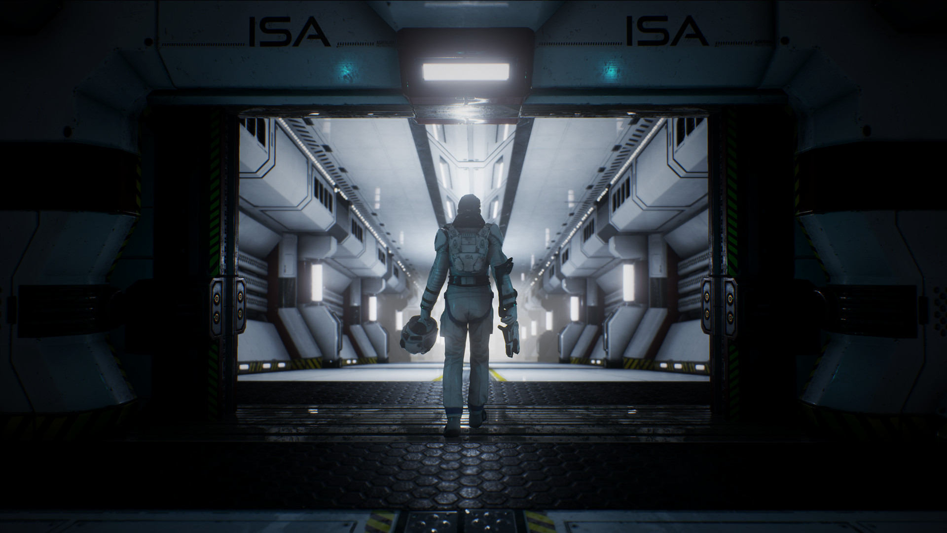 Ava enters an International Space Agency corridor on Europa.