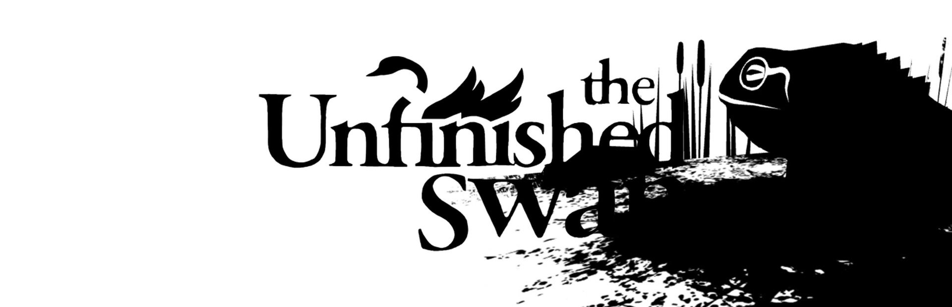 Official Steam library artwork places The Unfinished Swan title over black paint and the silhouette of a swan.