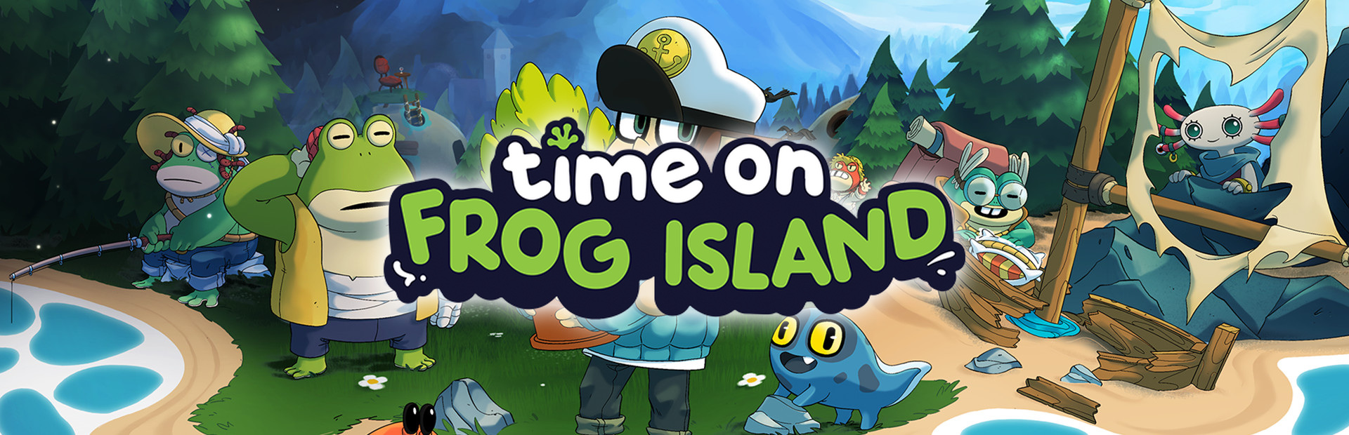 Official Steam library artwork shows the sailor and island frogs beneath the Time on Frog Island title.