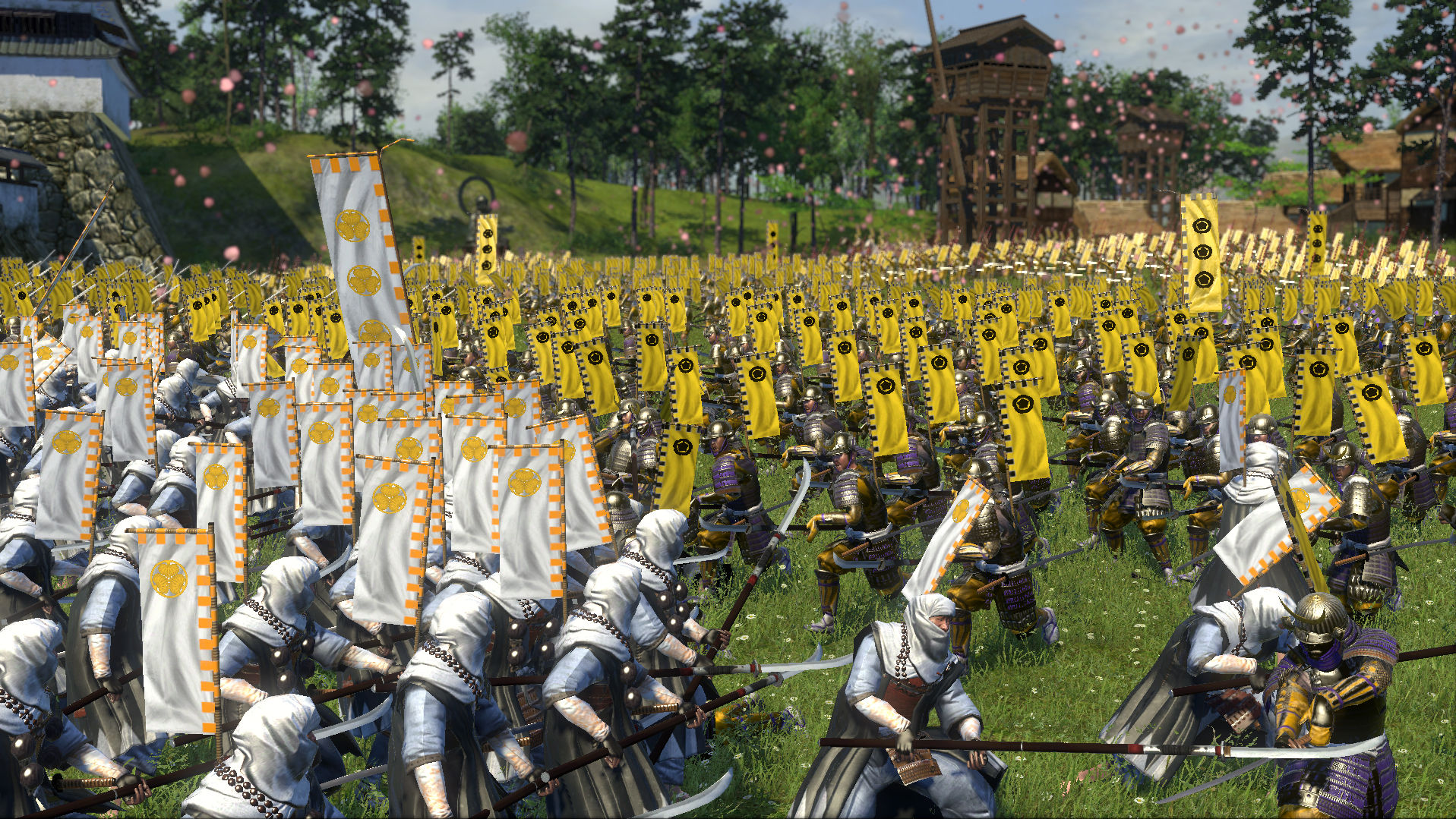 Samurai forces gather before a field battle.