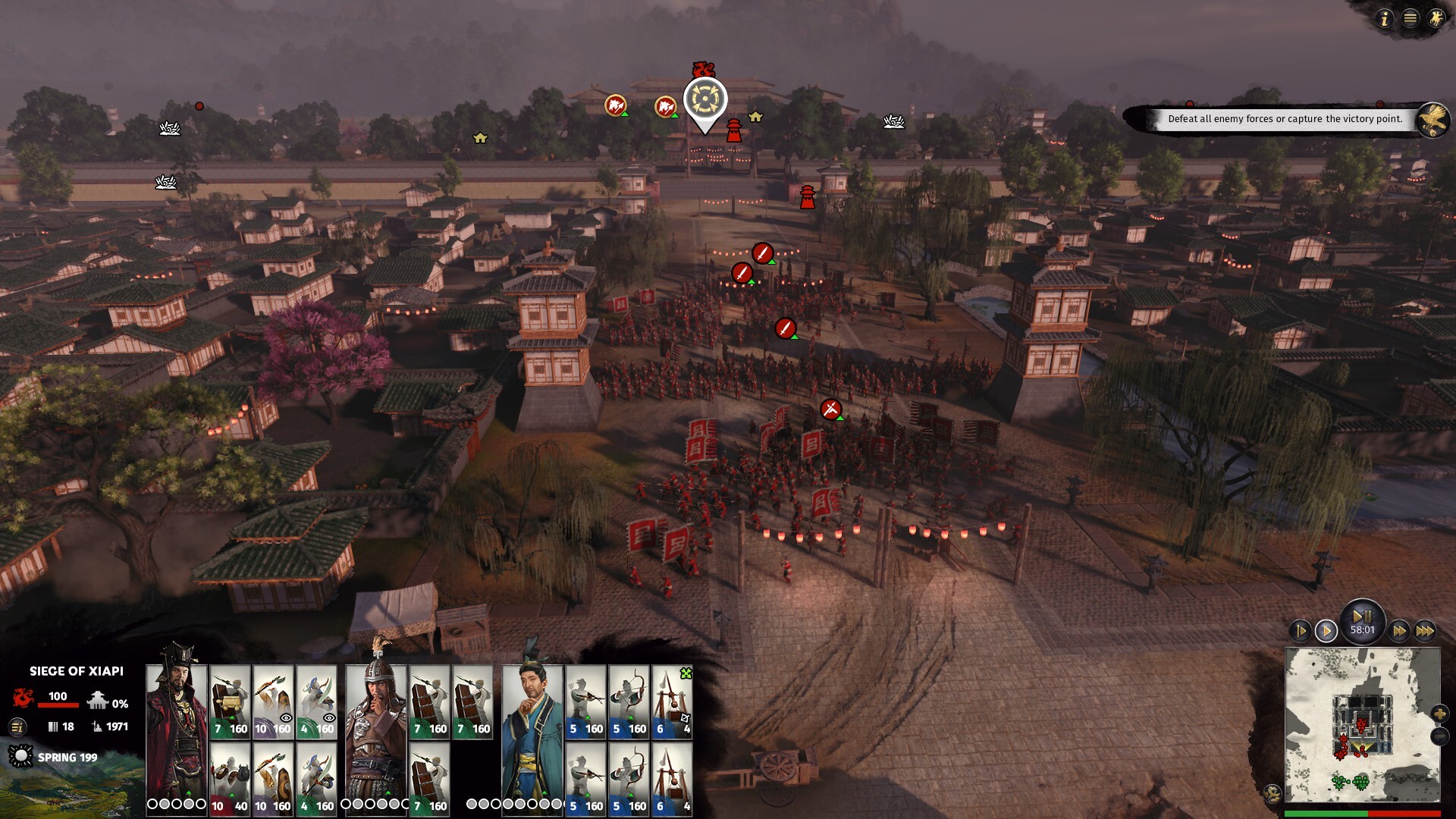 Forces prepare a siege near a walled settlement.