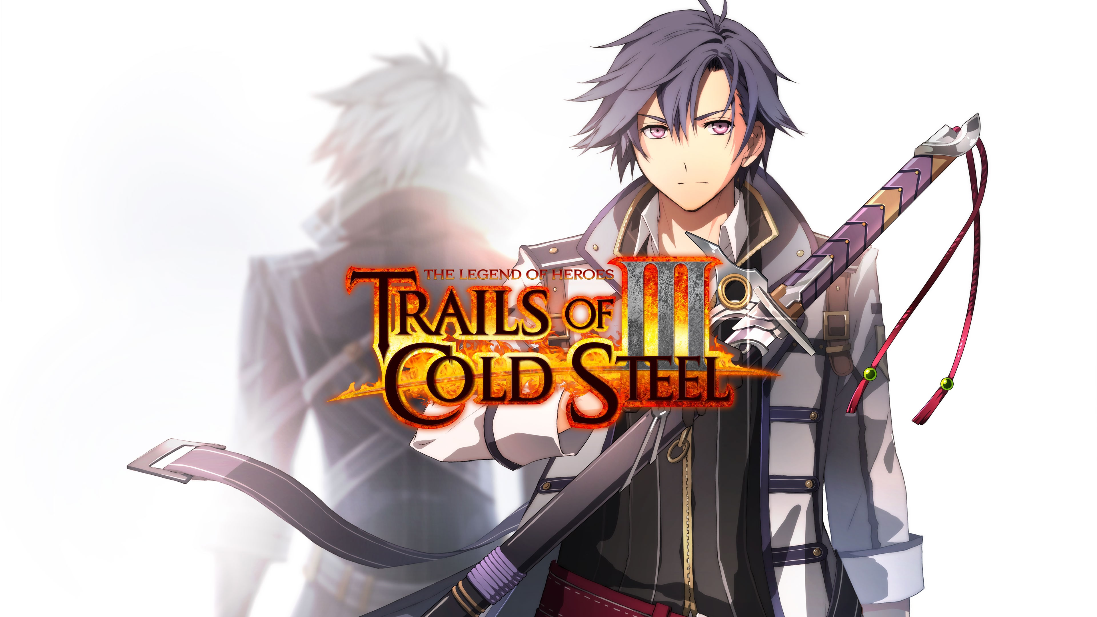 Official Trails of Cold Steel III artwork showing Rean with his sword and the game logo.
