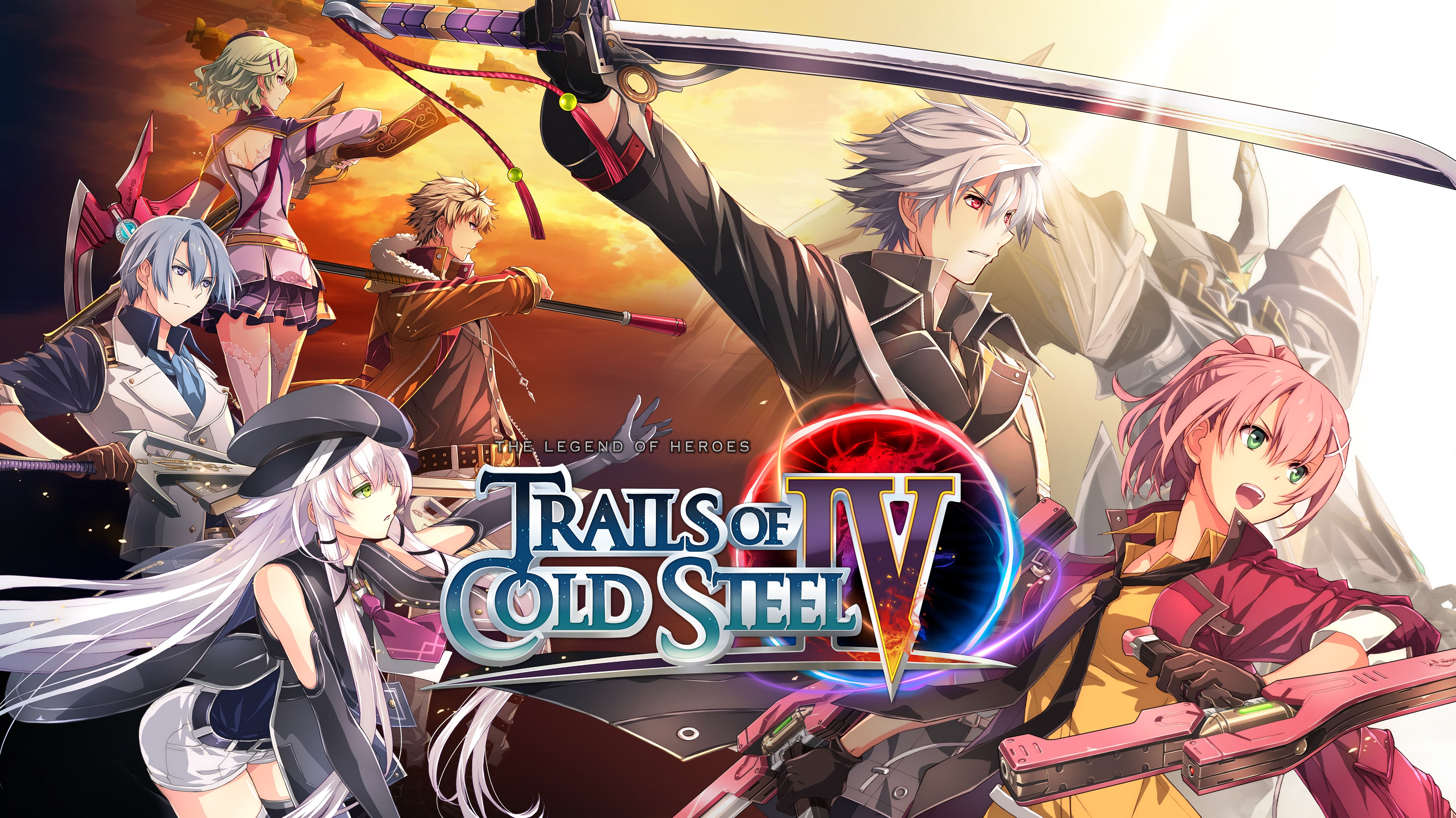 The Trails of Cold Steel IV logo overlays illustrated members of Class VII.