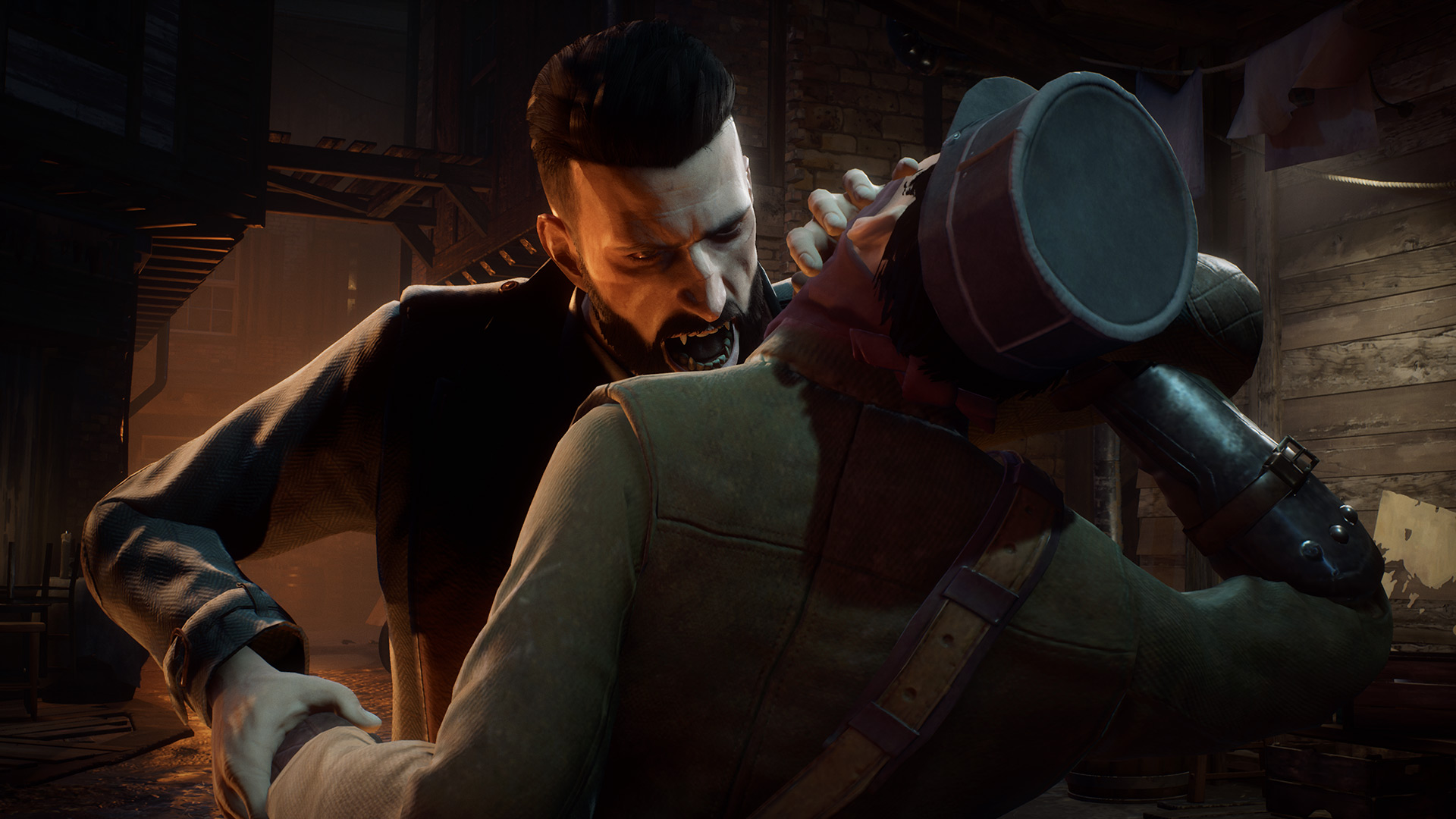 Jonathan Reid attacks an opponent inside a dim interior.