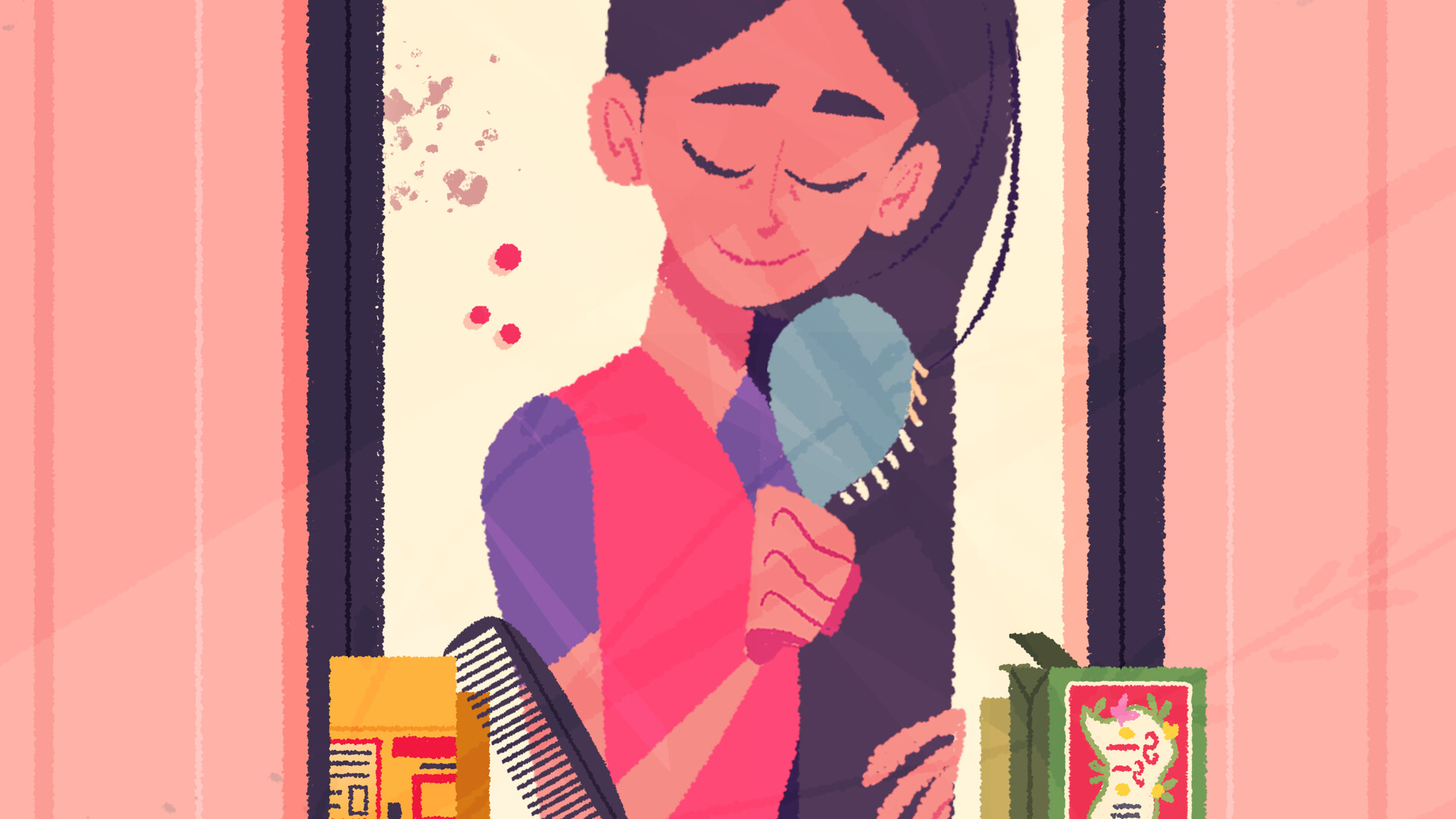 Venba speaks on the phone inside her home.