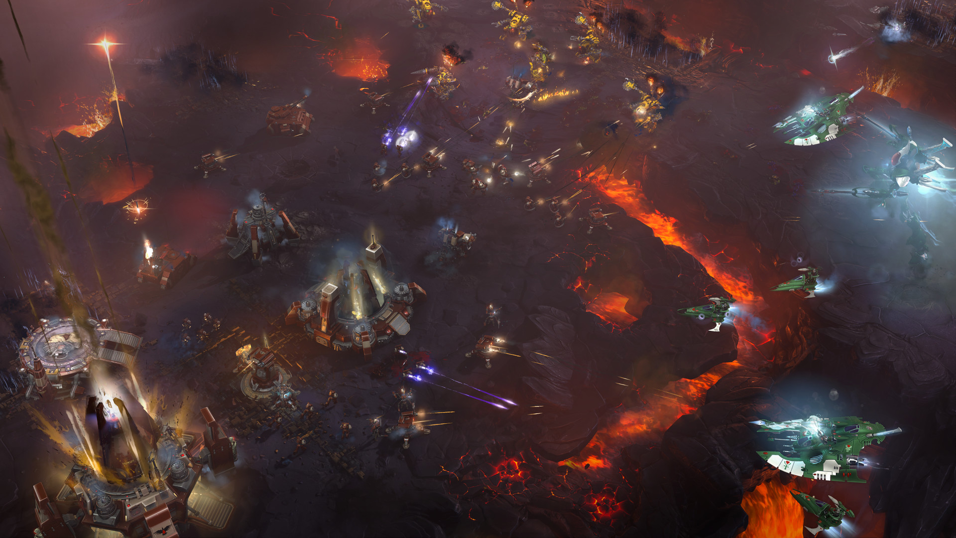 Armies engage across a burning battlefield.