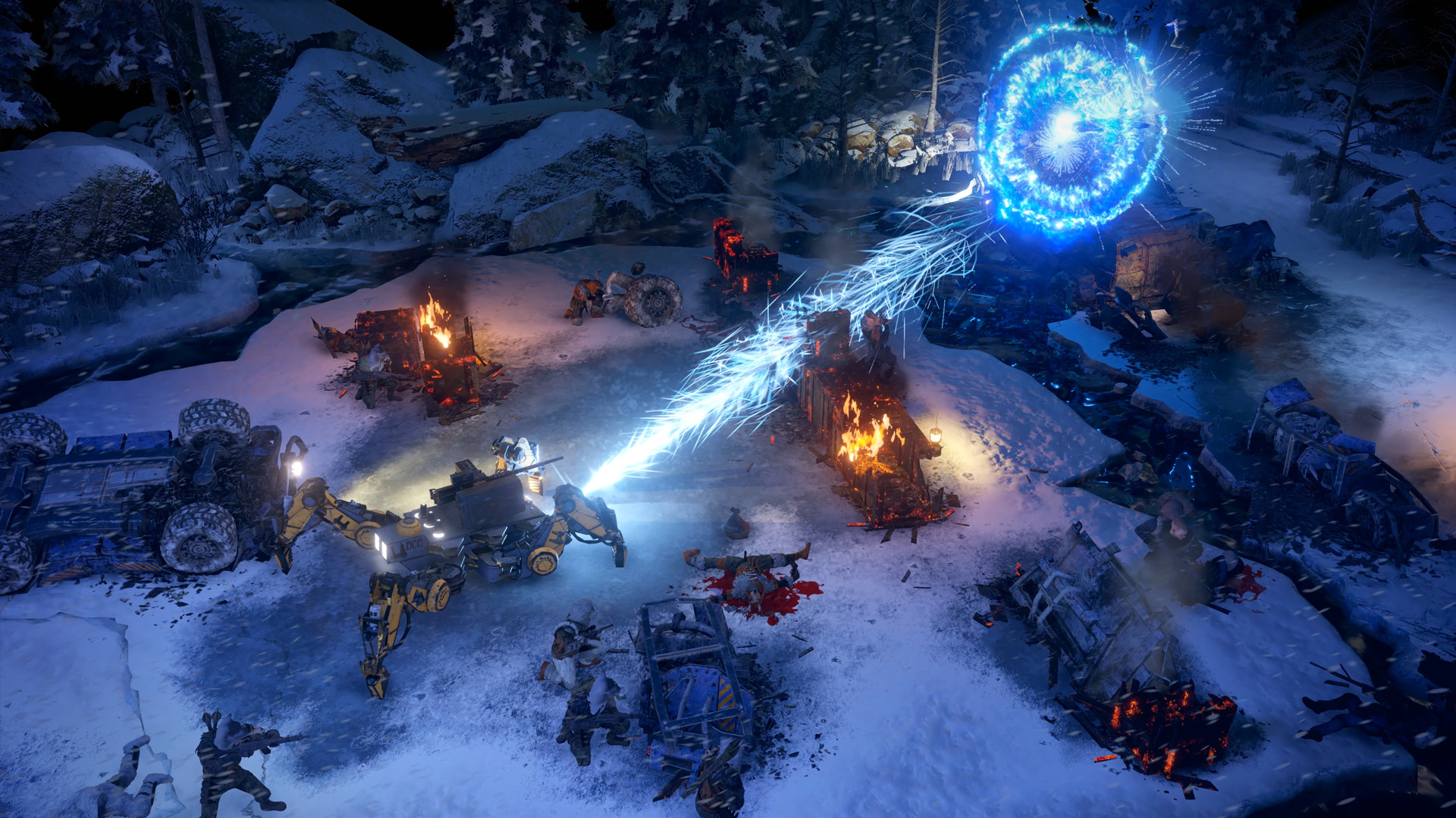 Rangers fight across a snow-covered battlefield in Colorado.