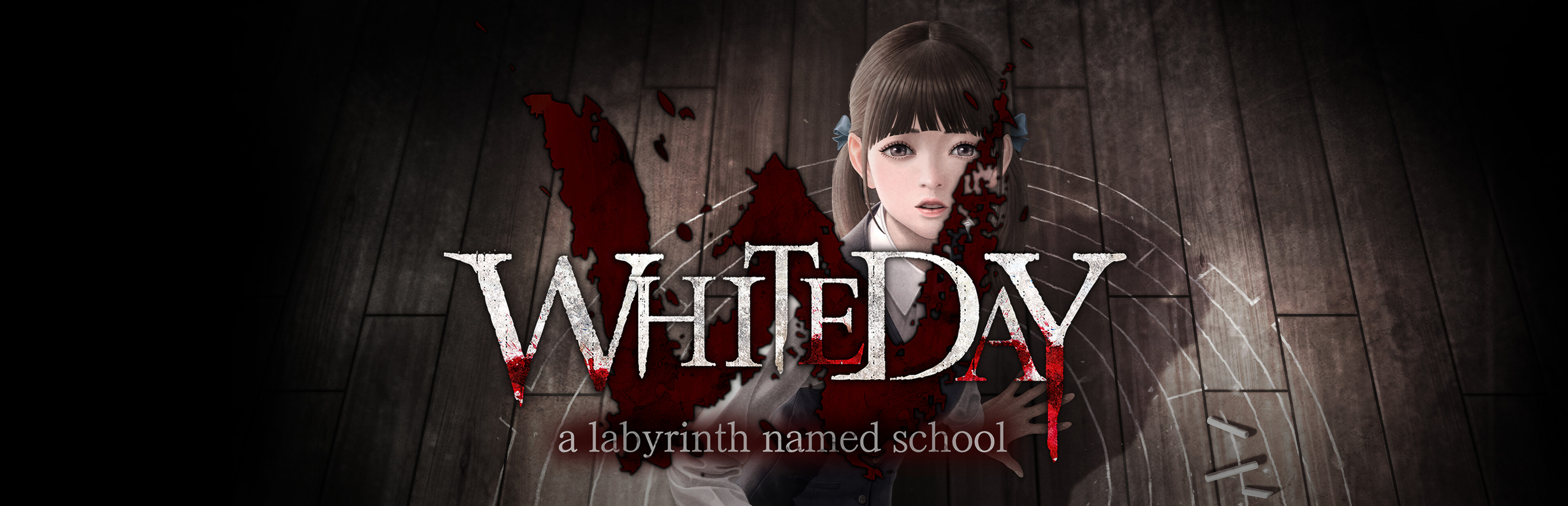 Official Steam library artwork places the White Day title over a student against a marked wooden wall.
